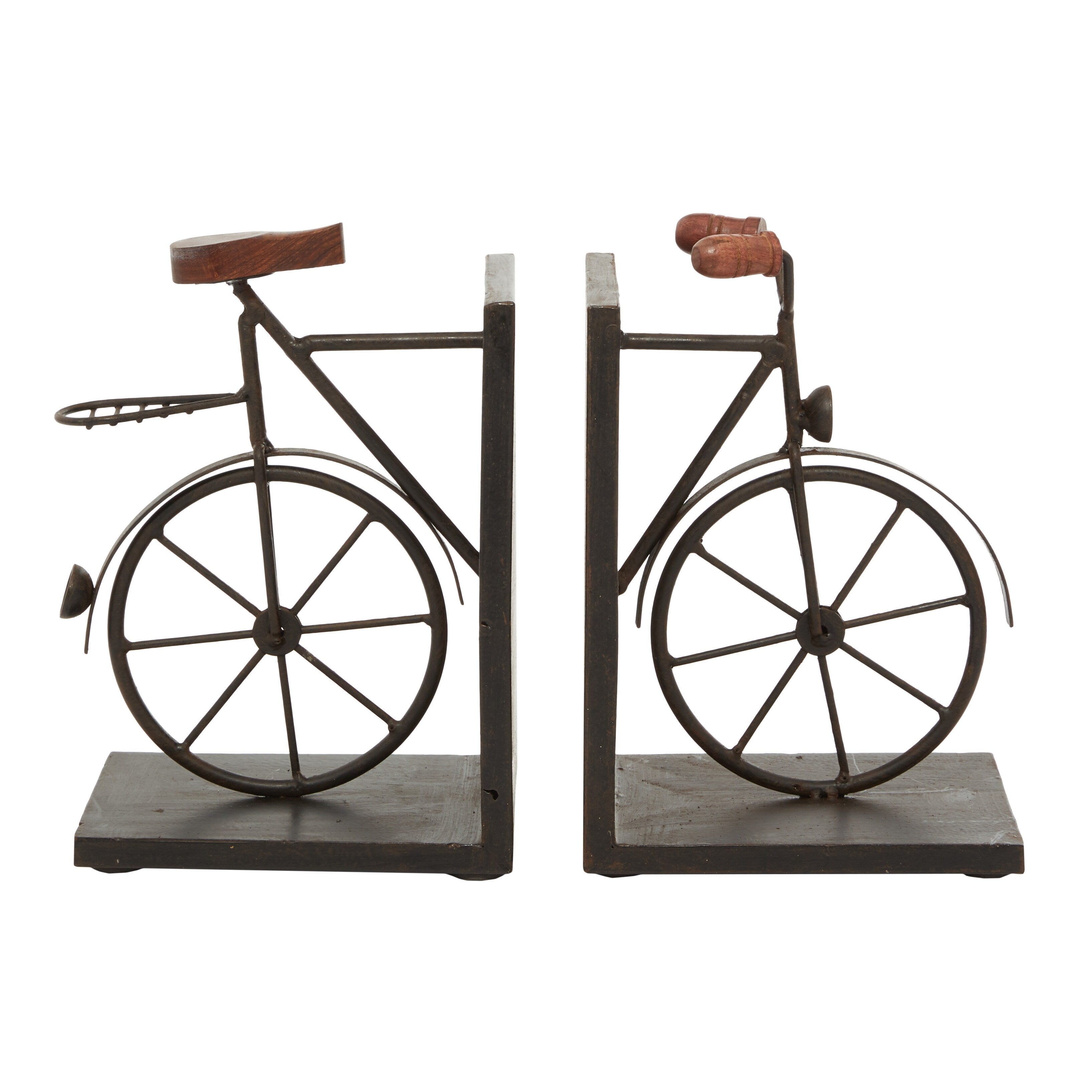 Black or Gold Metal Bike Bookends with Wood Accents (Set of 2)