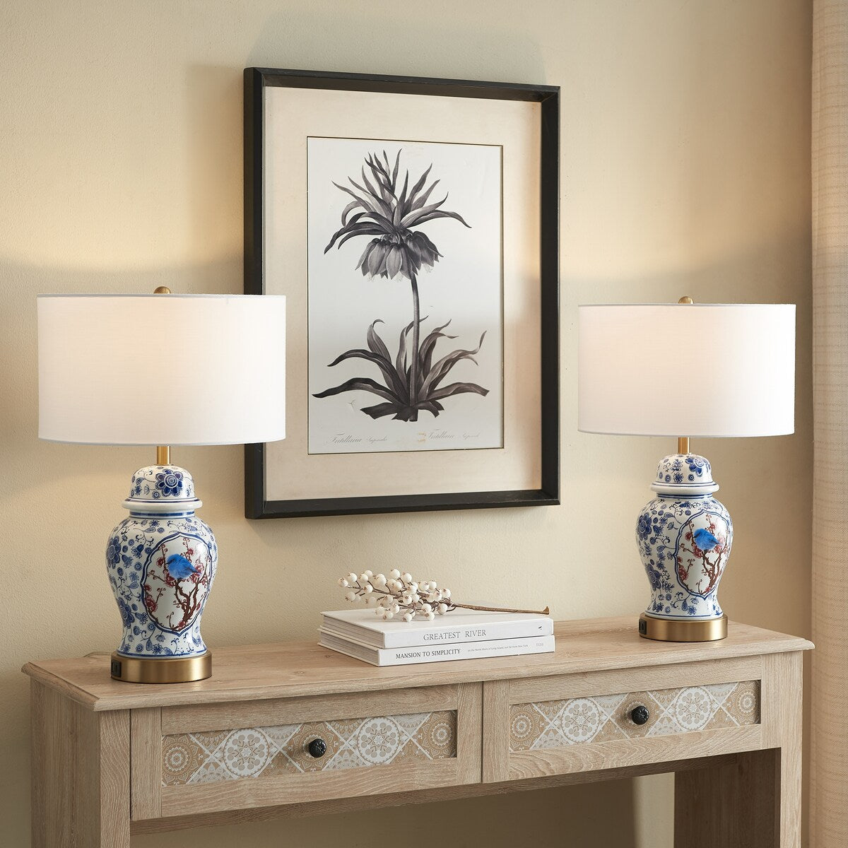 Acroma 2-set LED Dimmable Chinoiserie Table Lamp Blue&White - Set of 2