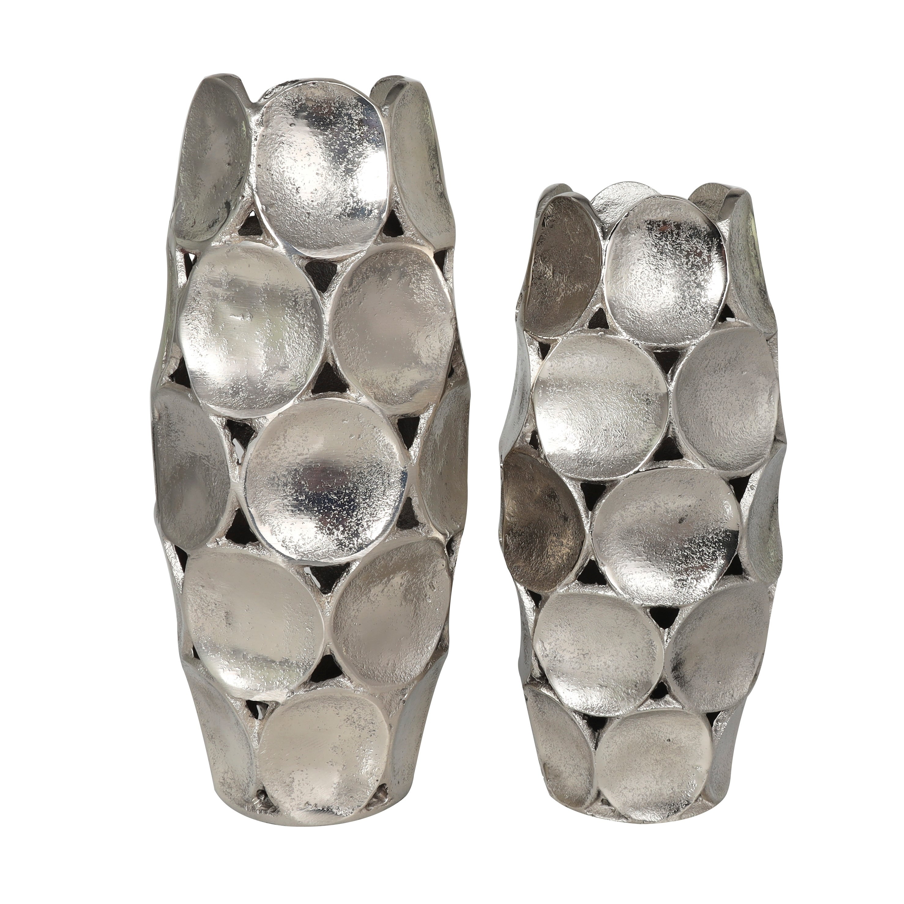 Silver or Gold Aluminum Metal Geometric Open Framed Vase with Circular Plates (Set of 2)