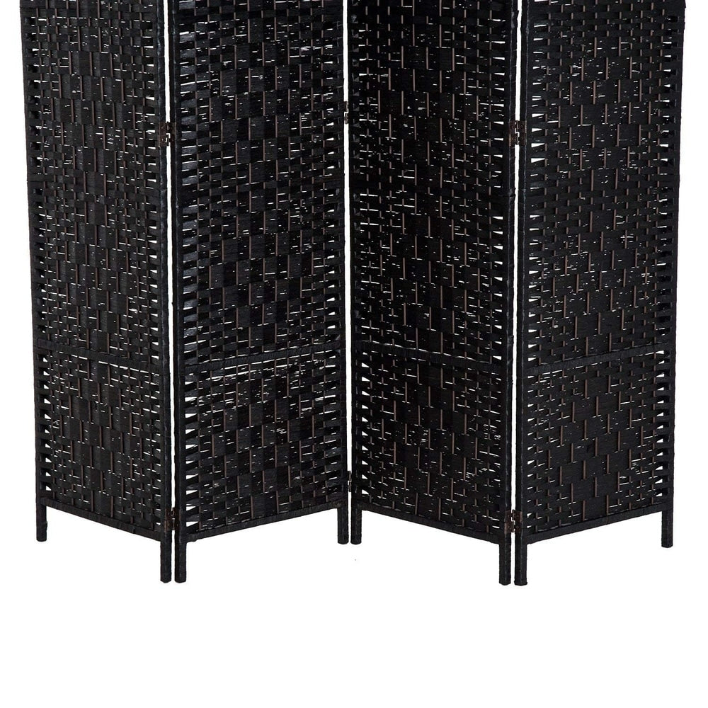 HomCom 6' Tall Wicker Weave Four Panel Room Divider Privacy Screen - Black Wood