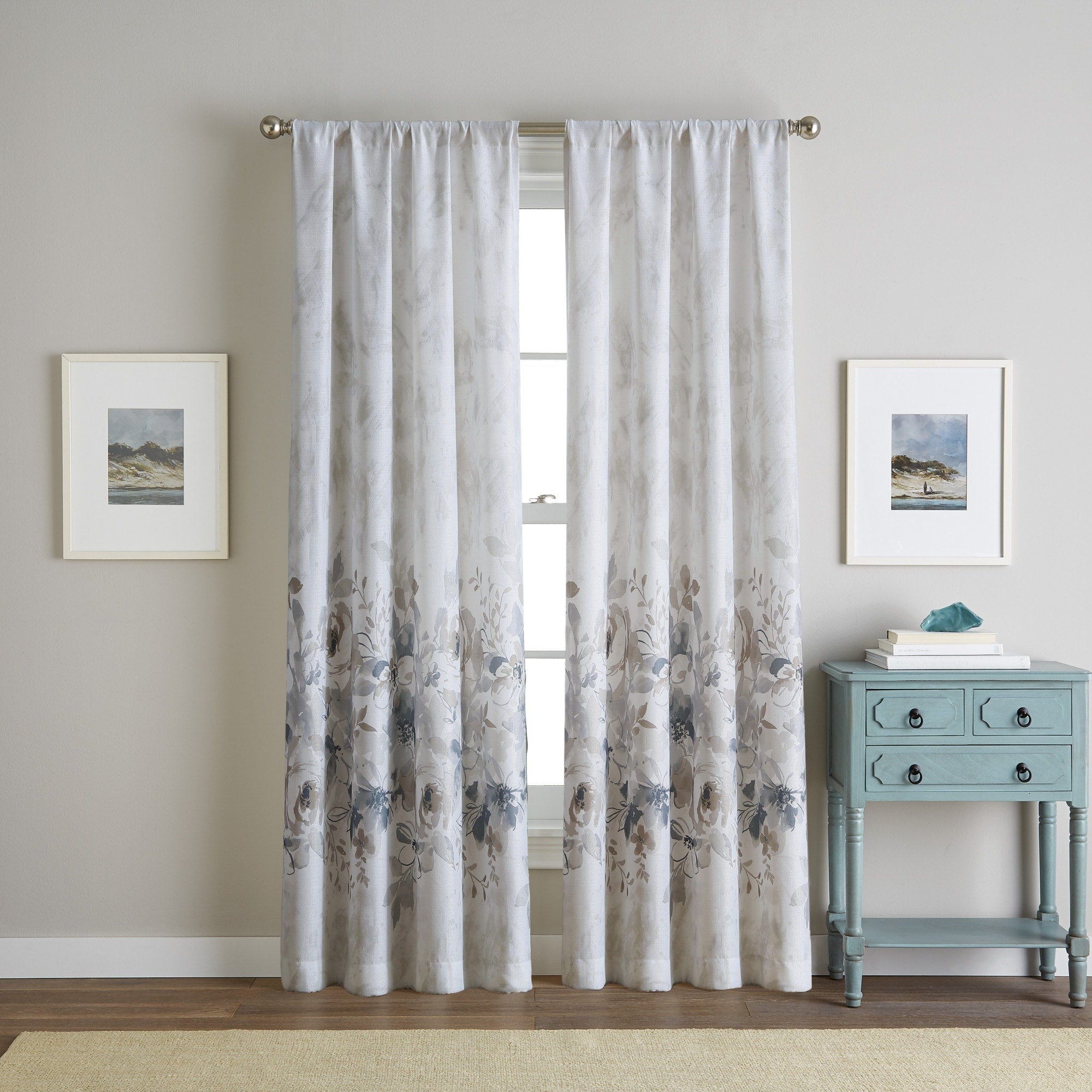 Watercolor Floral Flip Over Rod Pocket Single Curtain Panel