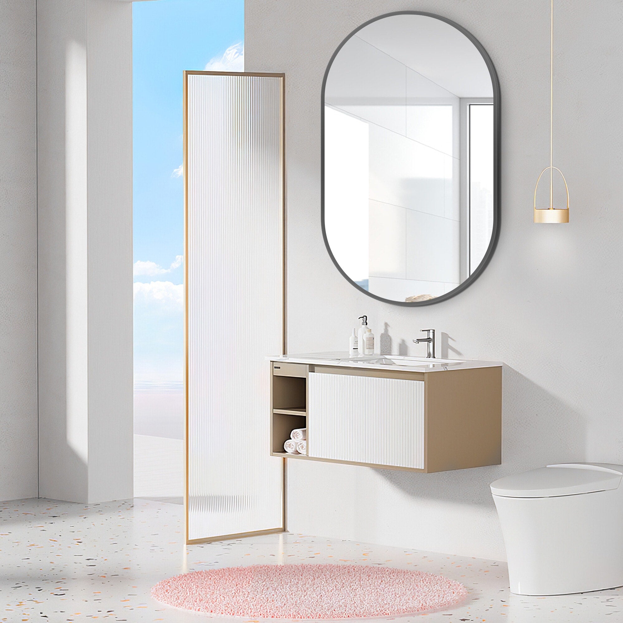 Small Oval Aluminum Framed Wall Bathroom Vanity Mirror