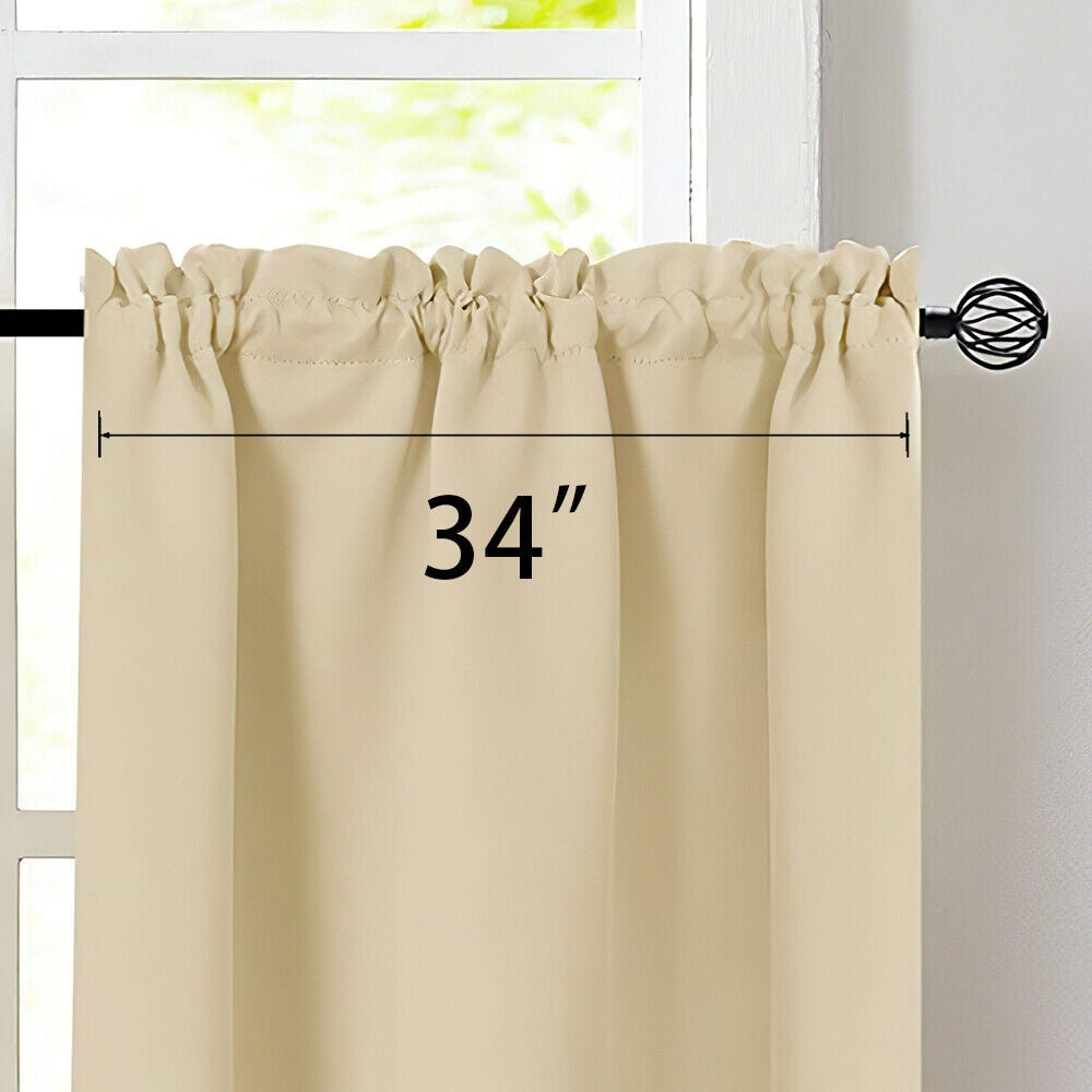 2 Pcs Blackout Kitchen Curtain Tiers with Rod Pocket 34x24