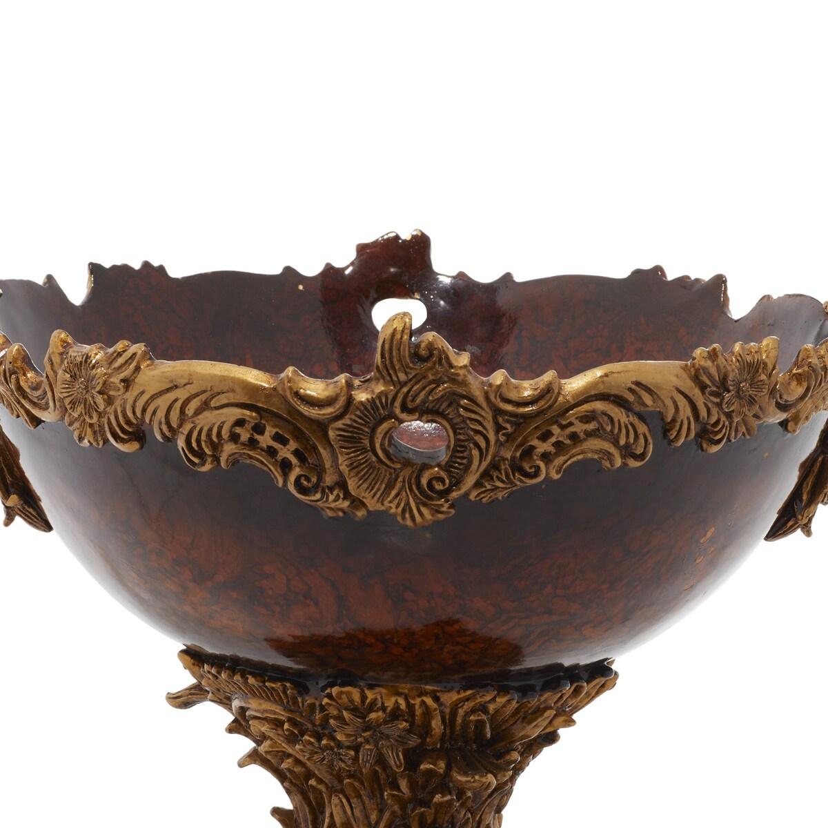 Polystone Leaf Intricately Carved Arabesque Decorative Decorative Bowl - Gold - Roche River Decor