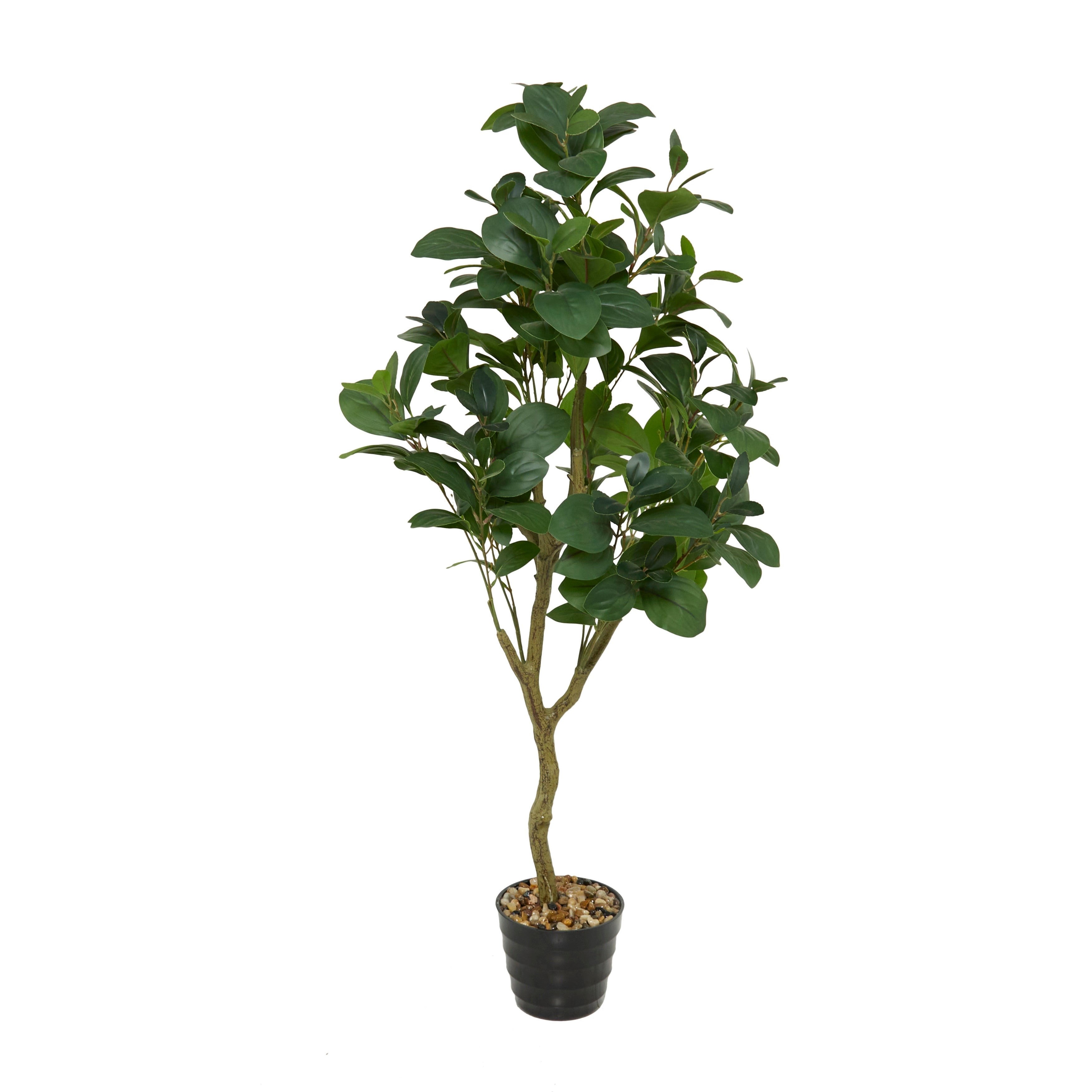 Green Faux Foliage Indoor Outdoor Fig Artificial Tree with Realistic Leaves and Black Melamine Pot - 22 x 22 x 45