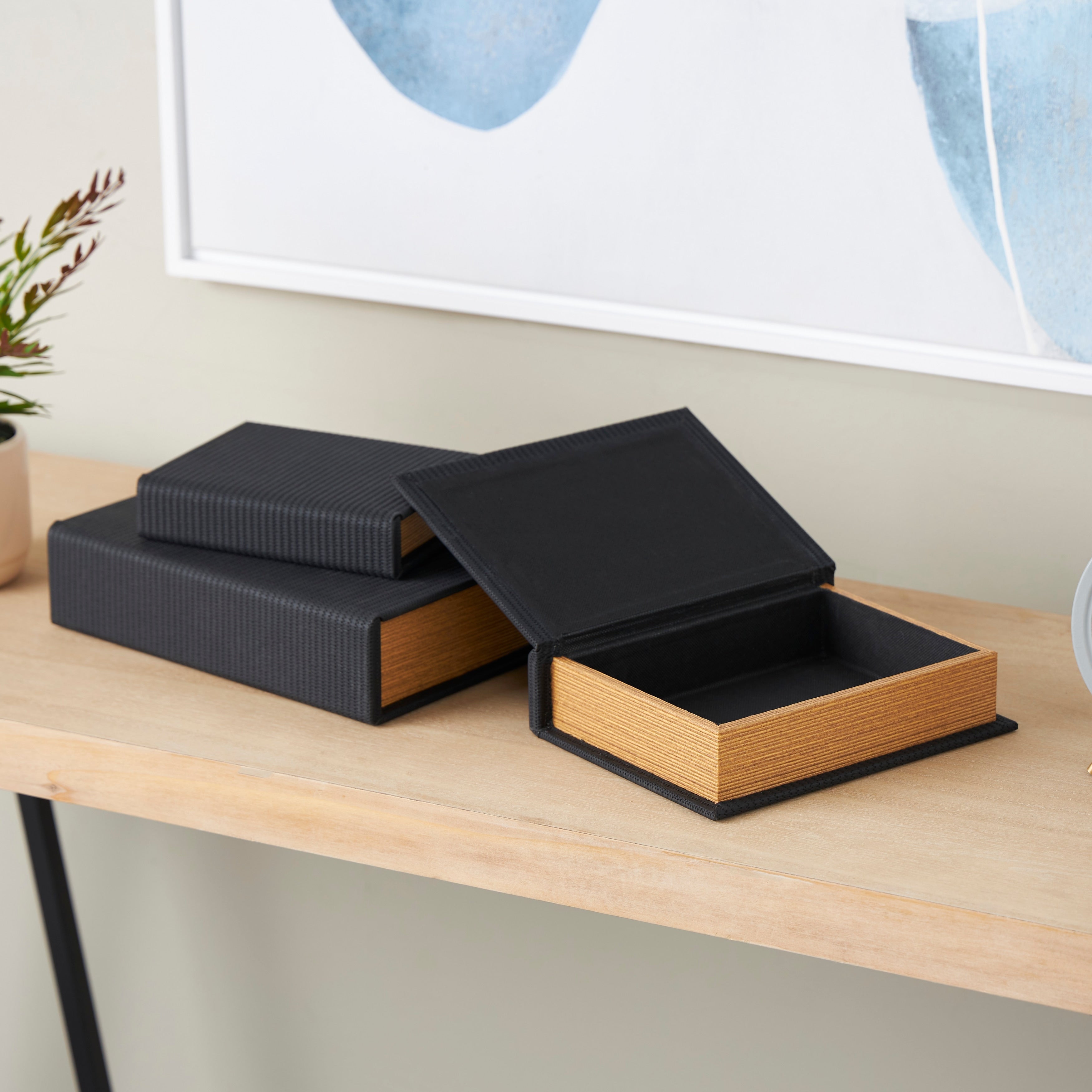 Cream, black, Copper or Brown Faux Leather Book Shaped Box (Set of 3)