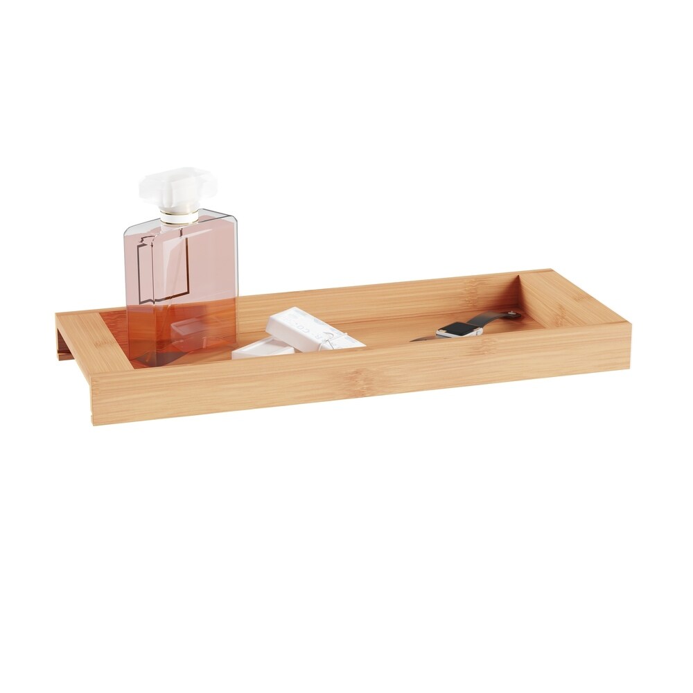 Bamboo Bathroom Vanity Tray-Natural Wood Eco-Friendly Holder for Towels, Toiletries, Cosmetics, by Lavish Home - Brown