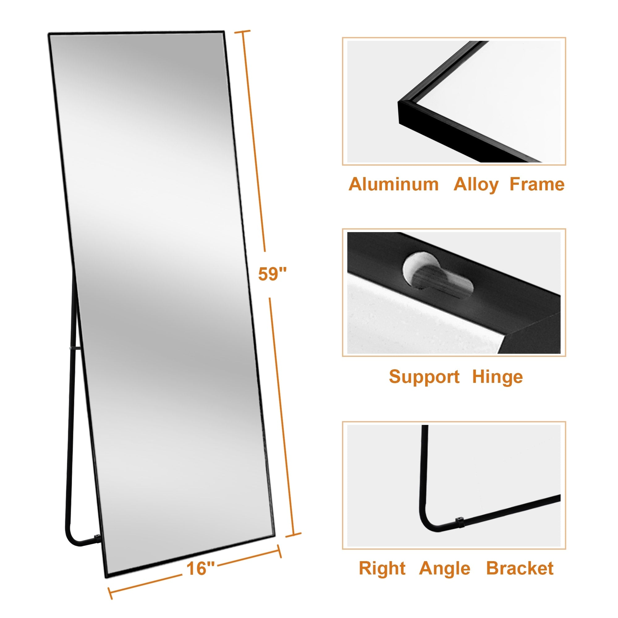 Modern Aluminum Alloy Full Length Floor Leaning Mirror