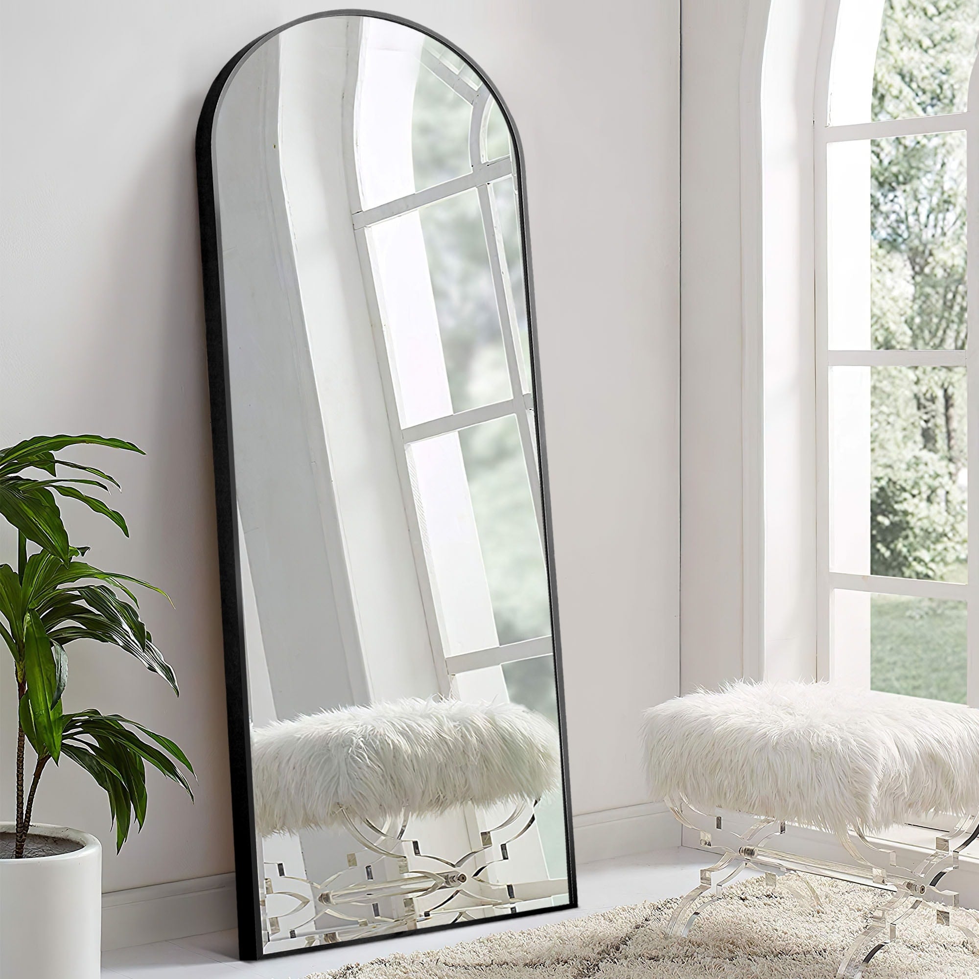 Arched Metal Full-length Standing Floor Mirror