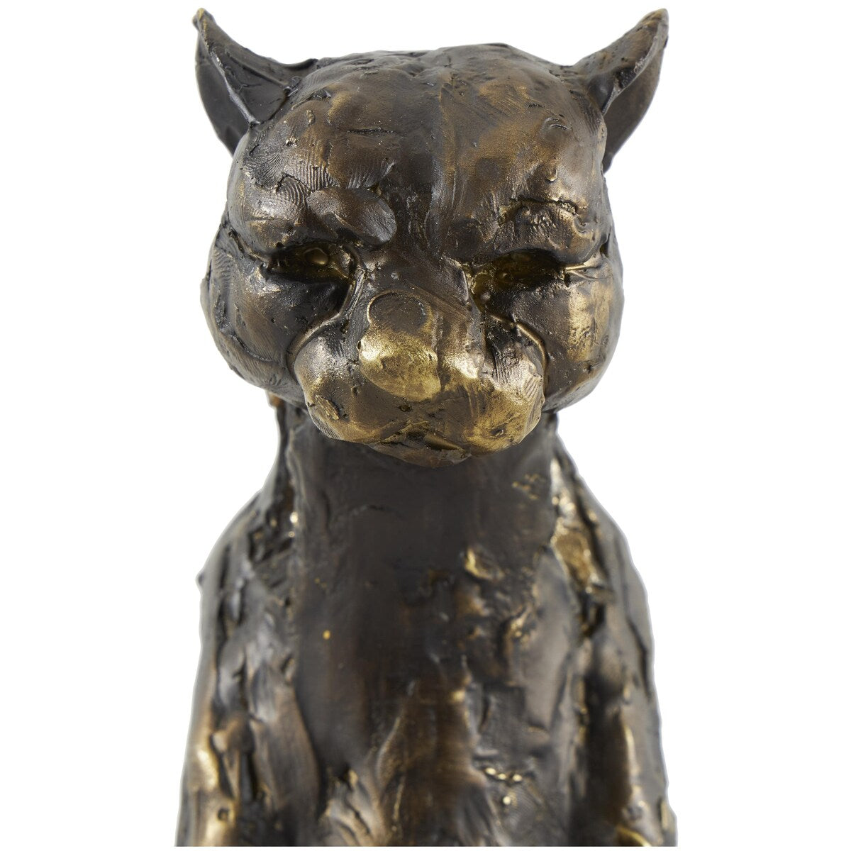 Polystone Leopard Distressed Textured Sitting Decorative Sculpture with Cutouts and Gold Accents - Bronze - Roche River Decor