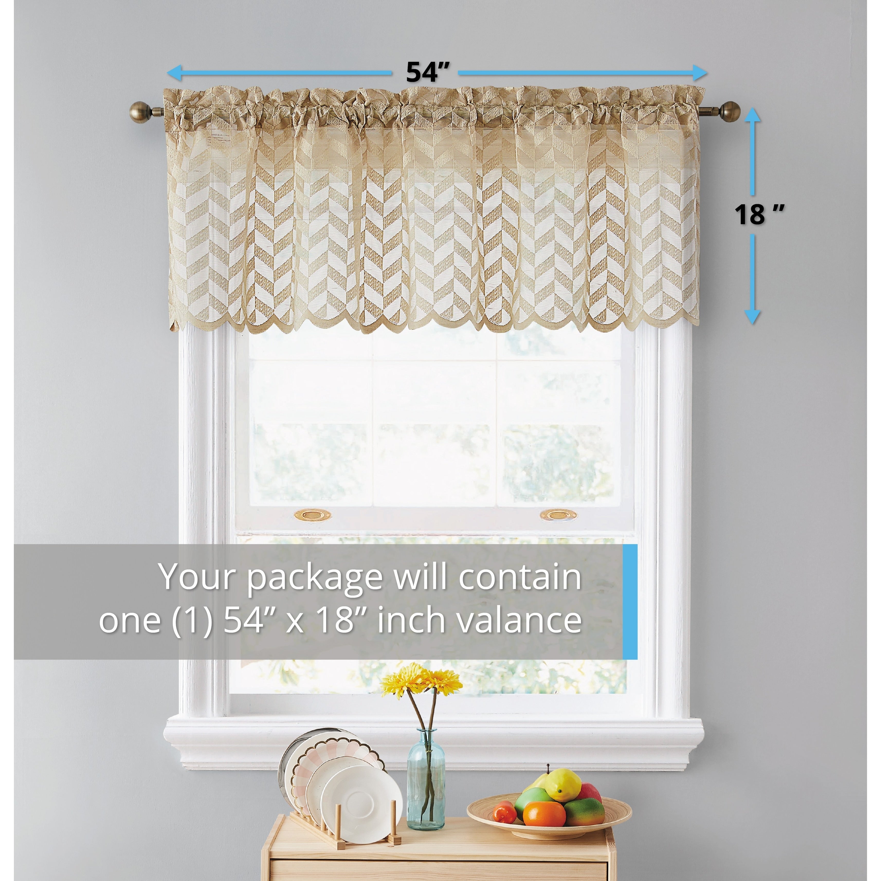 HLC.me Herringbone Lace Sheer Kitchen Cafe Curtain Tiers Swags Valance for Small Windows & Bathroom