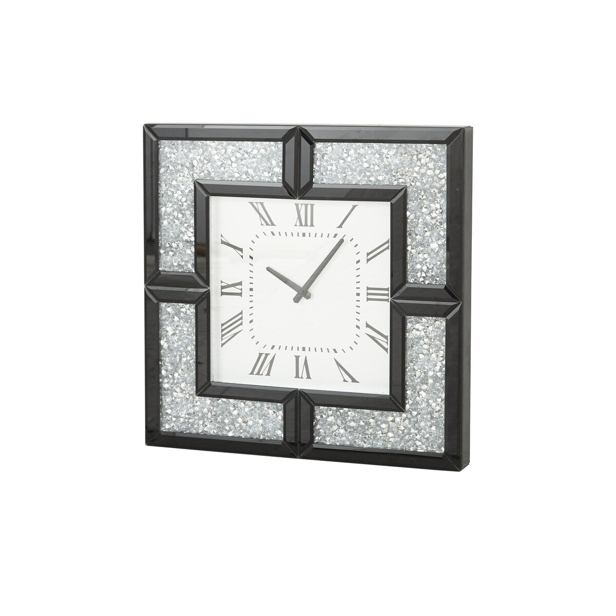 Glass Mirrored Decorative Wall Clock with Floating Crystals - Black - Roche River Decor