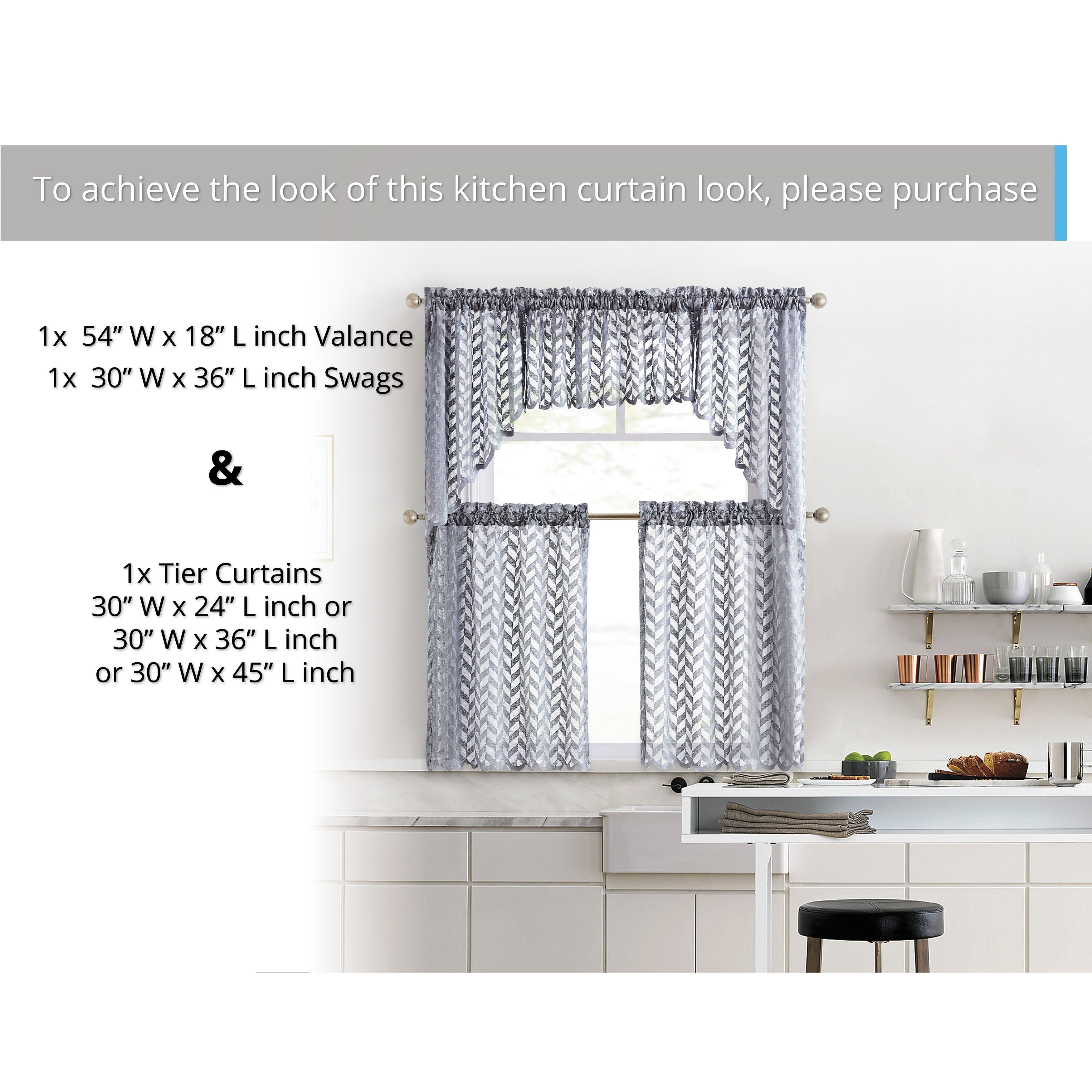 HLC.me Herringbone Lace Sheer Kitchen Cafe Curtain Tiers Swags Valance for Small Windows & Bathroom