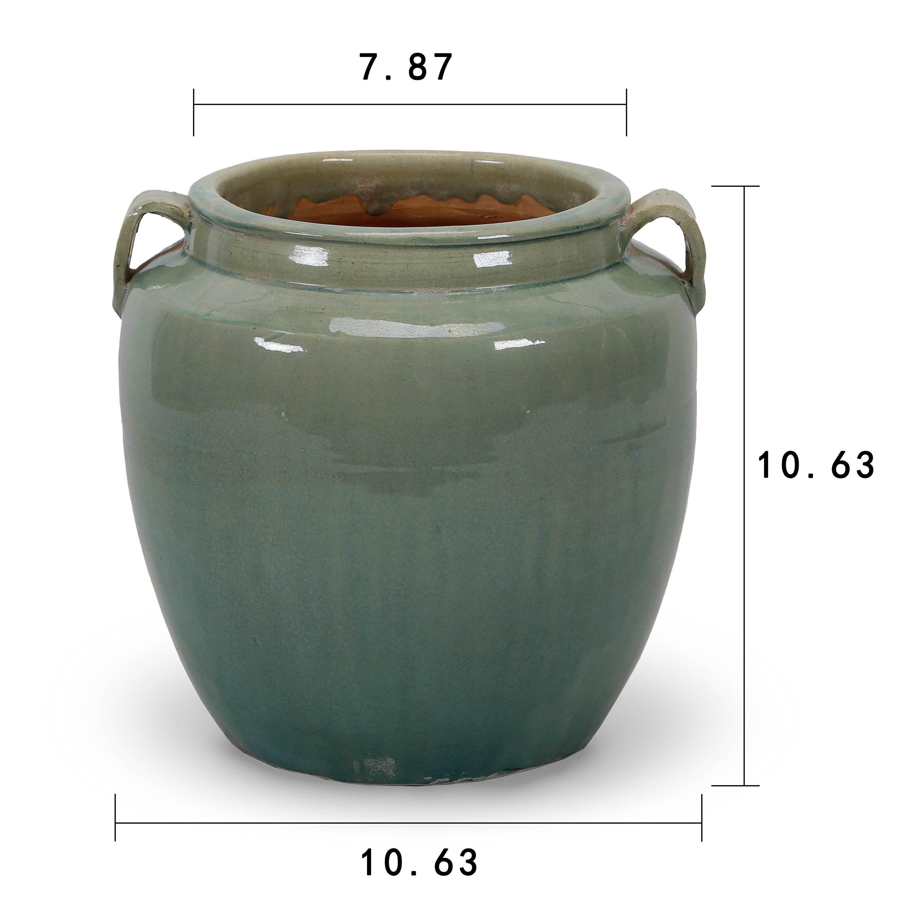 Artissance 10.2 in. W Green Ceramic Vintage Style Jar w/2 handles