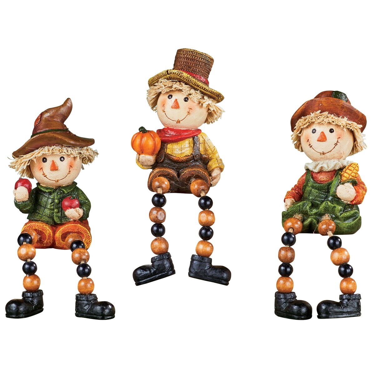 Hand-Painted 3-Piece Fall Straw Scarecrow Sitter Figurines - 11.500 x 6.000 x 4.500