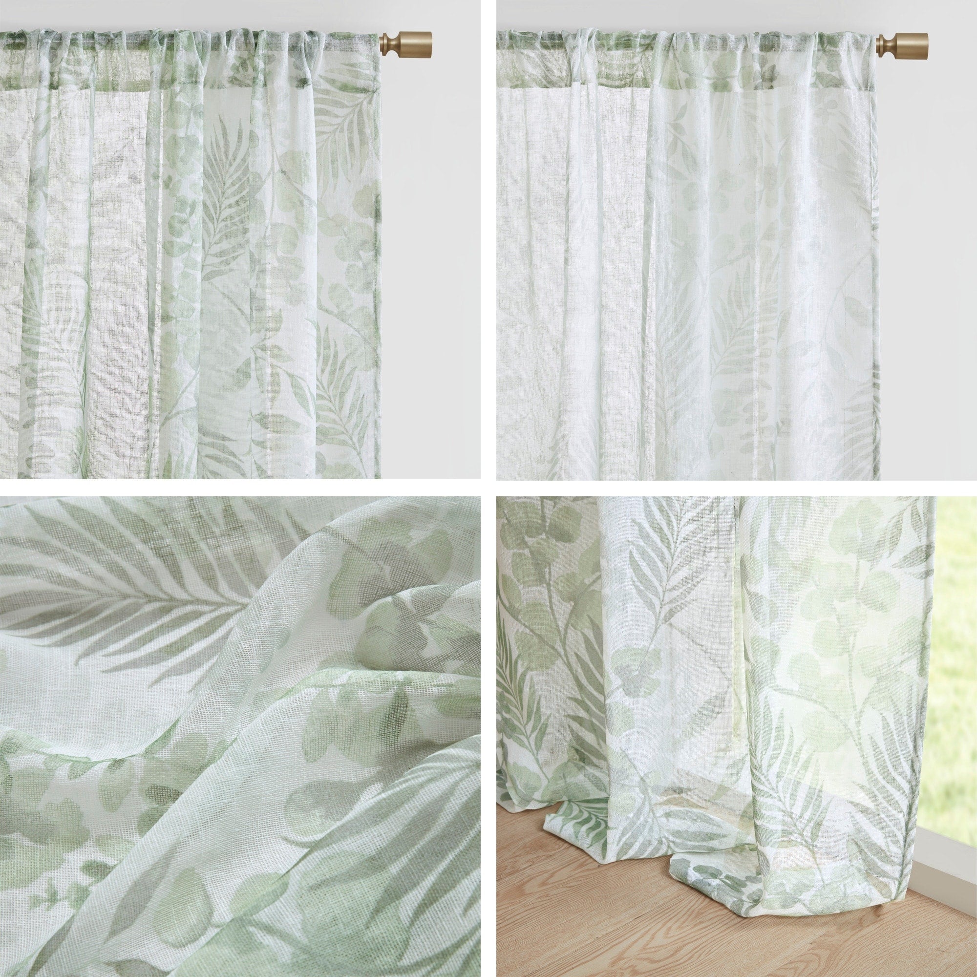 Madison Park Tulia Botanical Printed Texture Sheer Window Curtain Pair