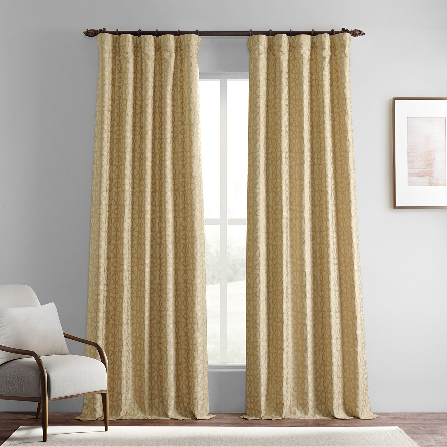 Exclusive Fabrics Jacquard Faux Silk Curtains - 1 Panel Room Darkening Curtain