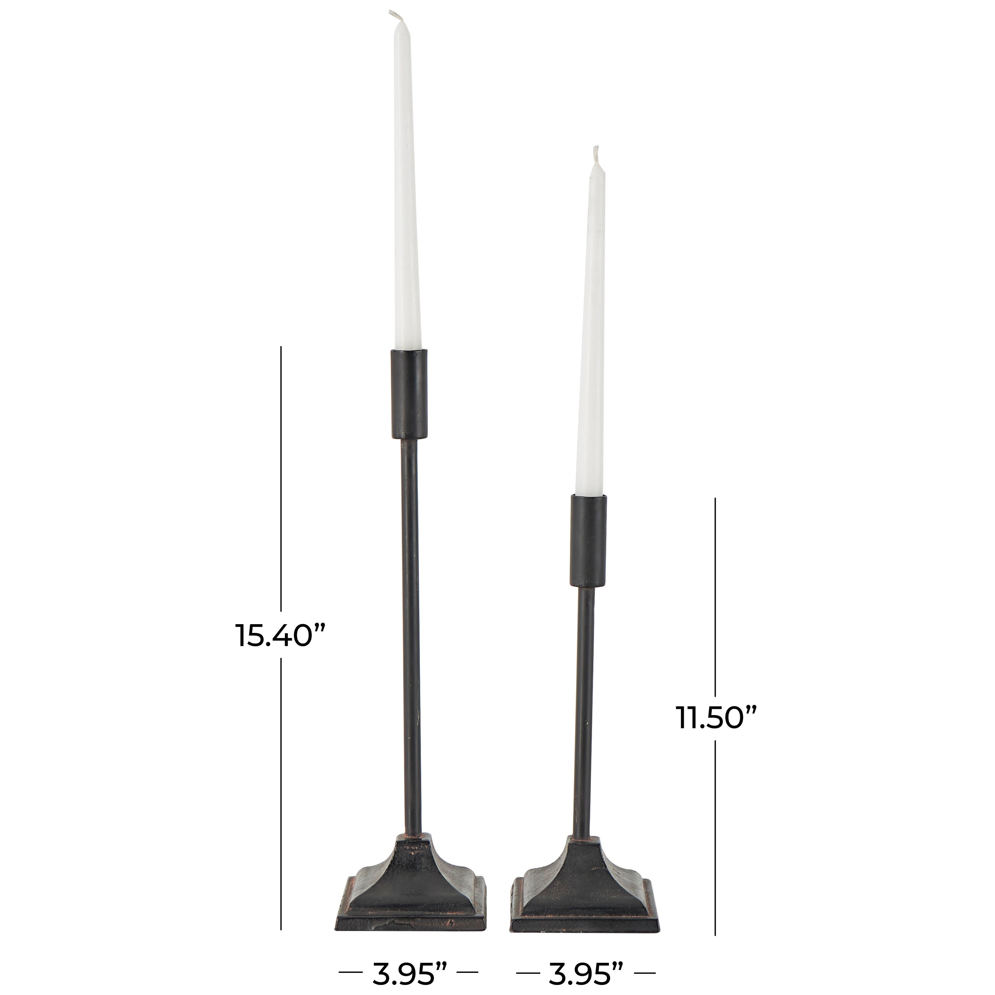 Black Metal Slim Minimalistic Candle Holder with Tapered Bases (Set of 2)