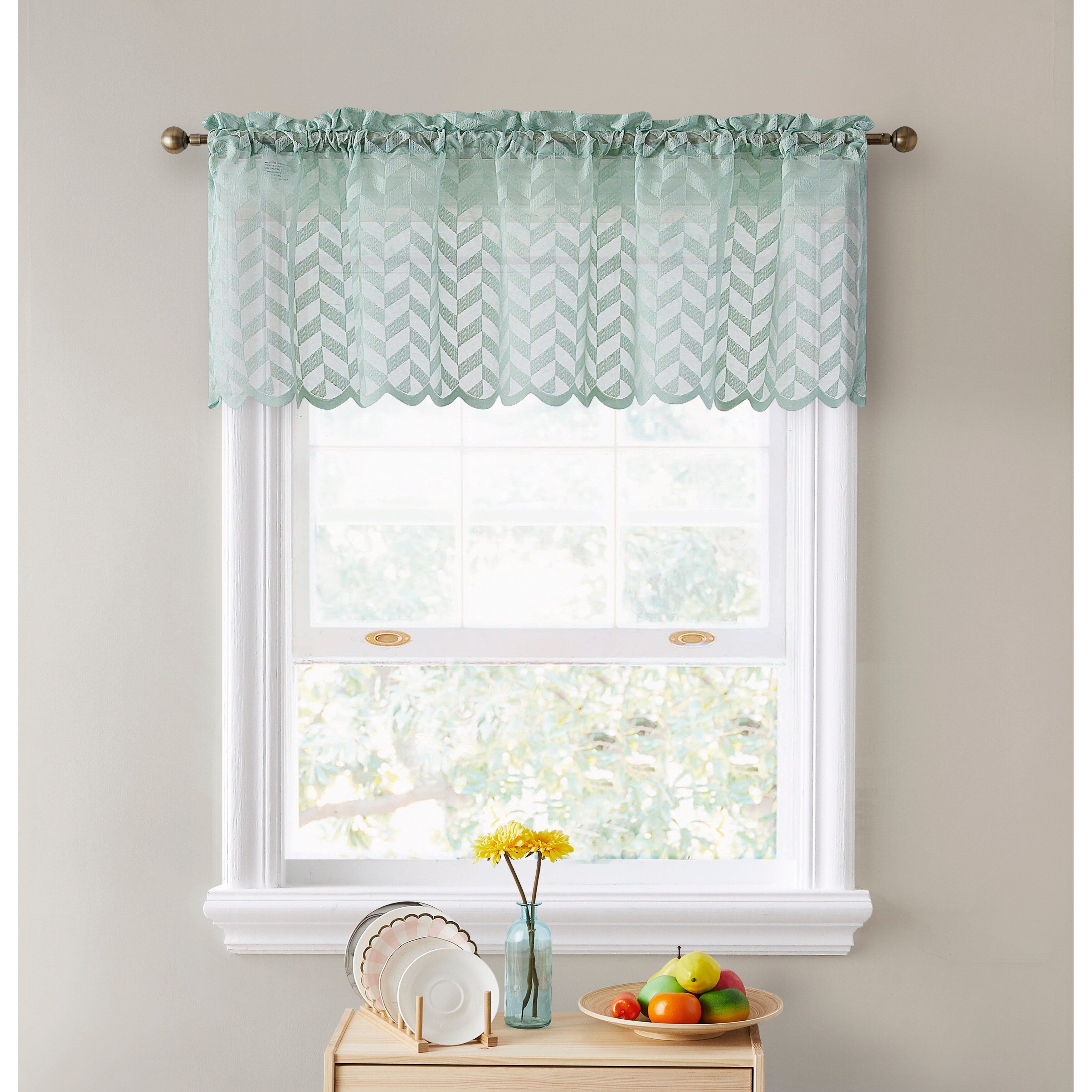 HLC.me Herringbone Lace Sheer Kitchen Cafe Curtain Tiers Swags Valance for Small Windows & Bathroom