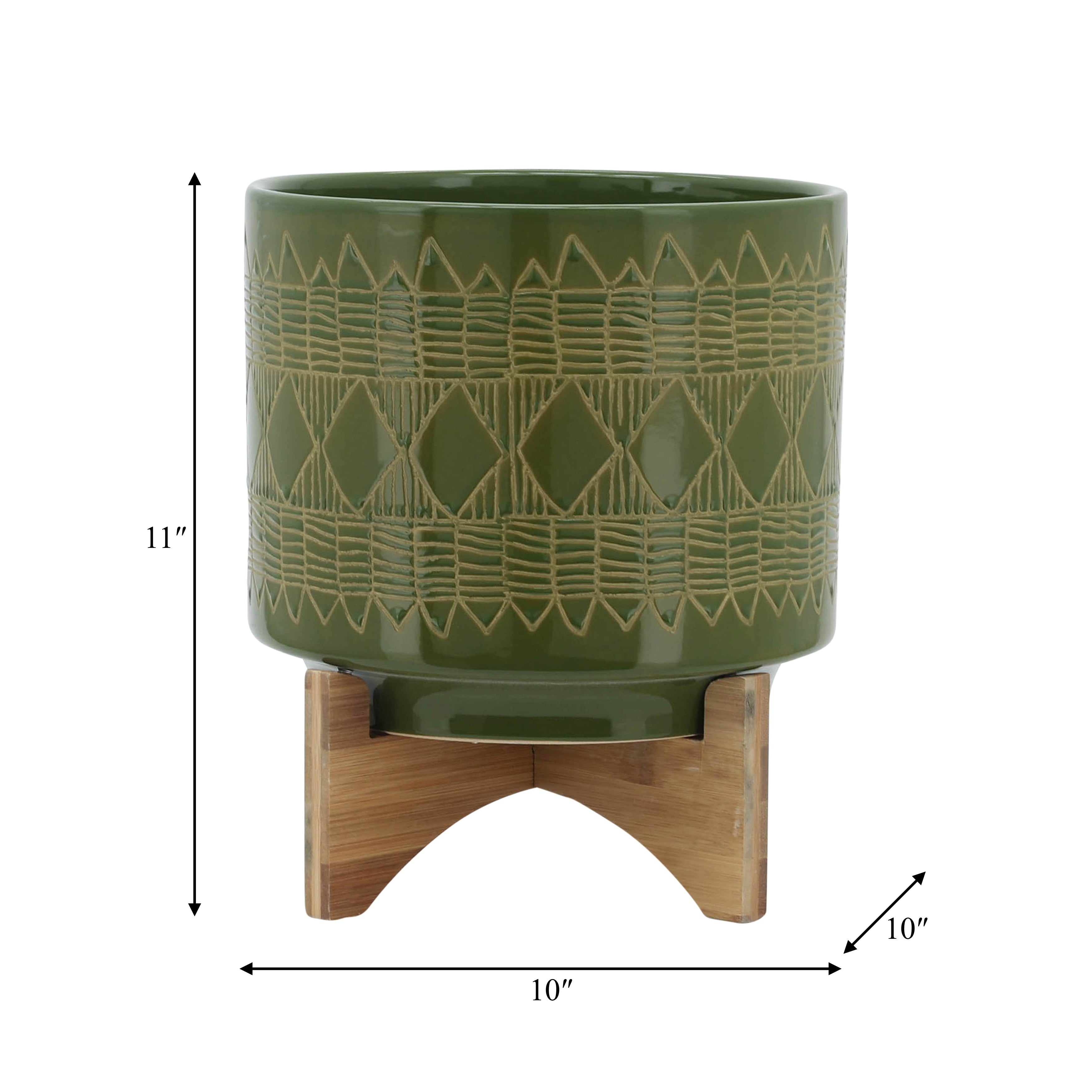 Sagebrook Home Ceramic Planters on Wood Stand