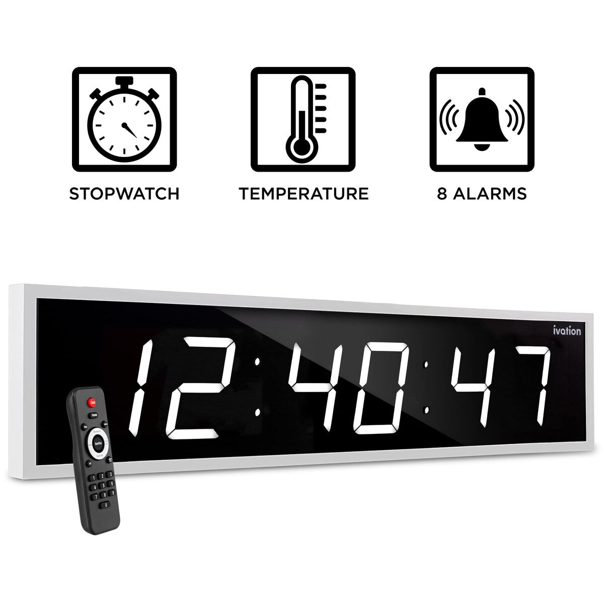 Ivation Large Digital Wall Clock, LED Display W/Timer