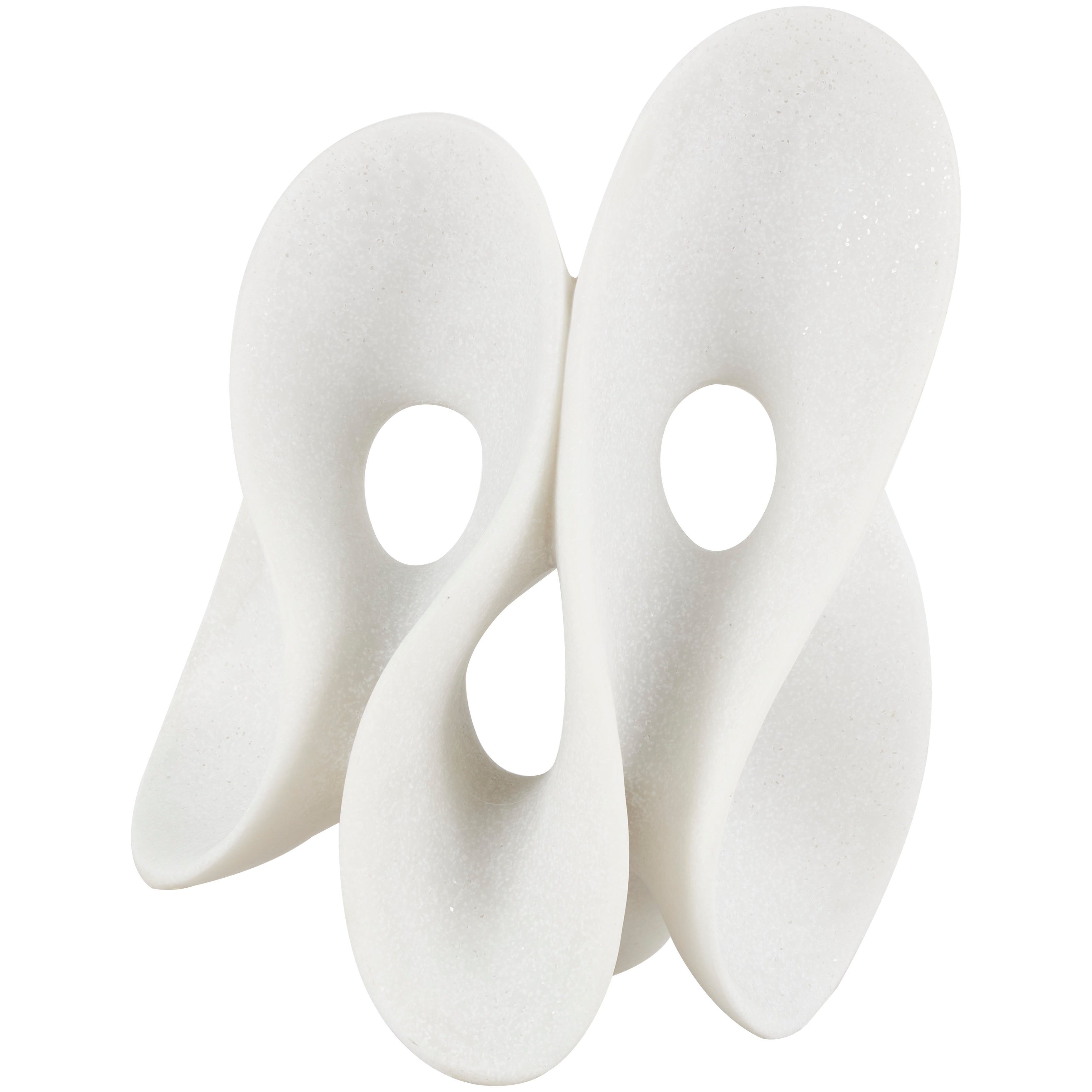 White Polystone Wavy Shaped Abstract Sculpture with Cutouts and Speckled Texturing