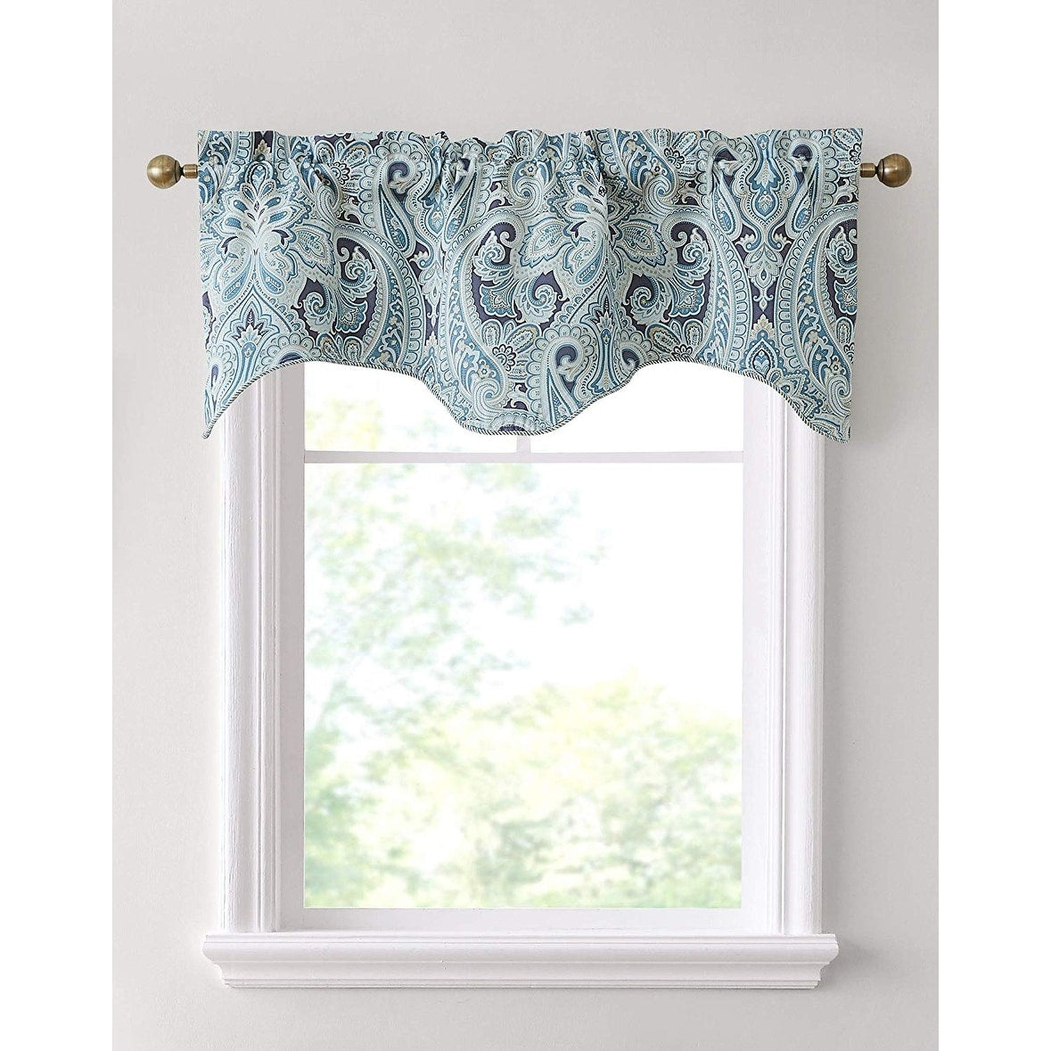 HLC.me Paris Paisley Decorative Rod Pocket Short Scalloped Curtain Valance, Single Valance