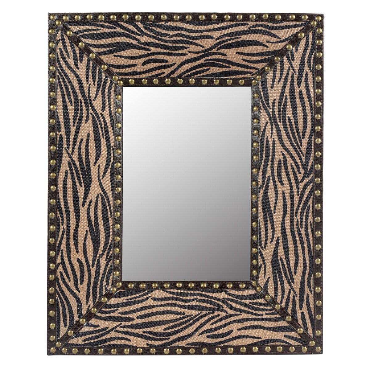 White Zebra Rectangle Decorative Wall Hanging Mirror; Rivet Decoration