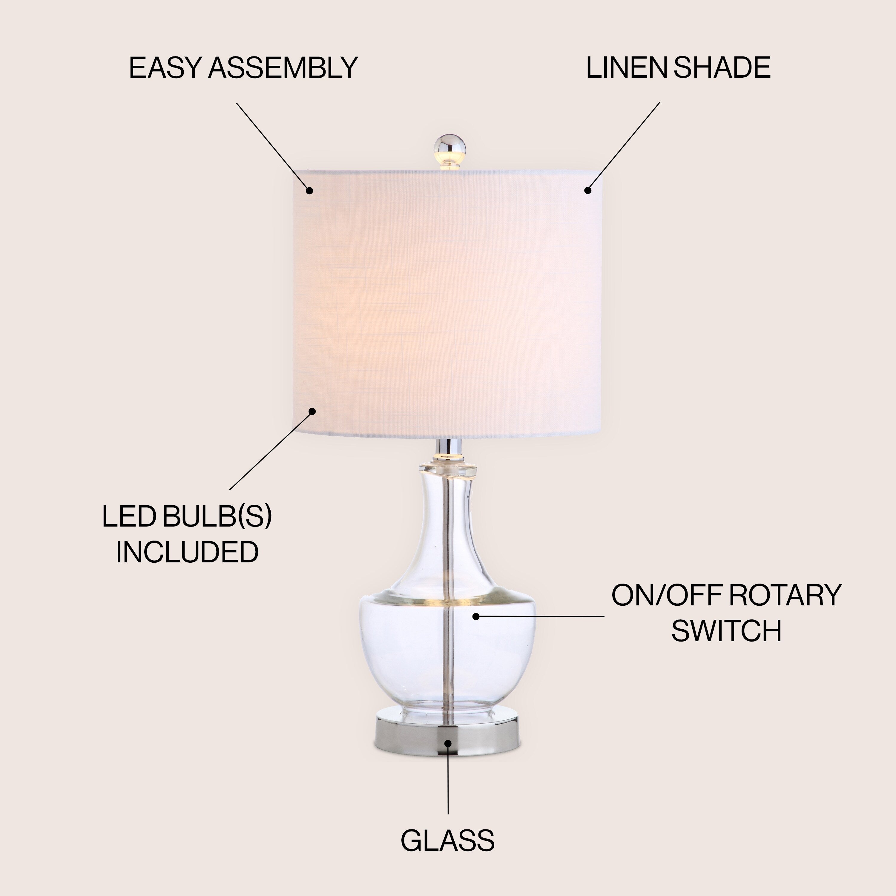 Colette 20 Mini Glass LED Table Lamp, Silver by JONATHAN Y