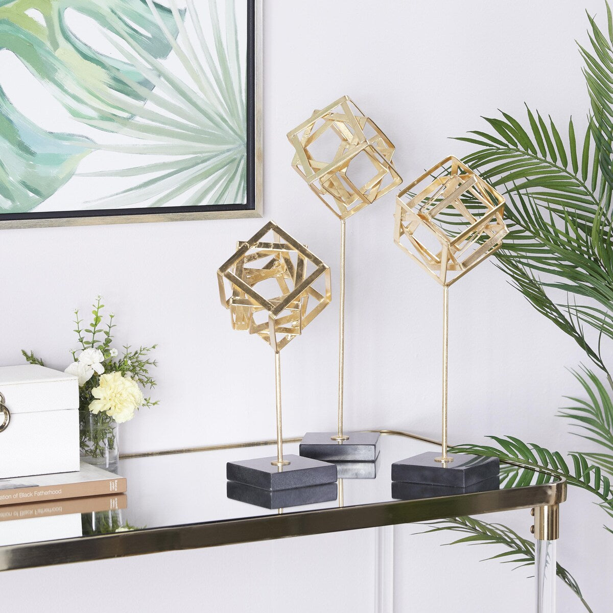 Marble Geometric Decorative Sculpture with Marble Base - Set of 3 Gold - CosmoLiving by Cosmopolitan