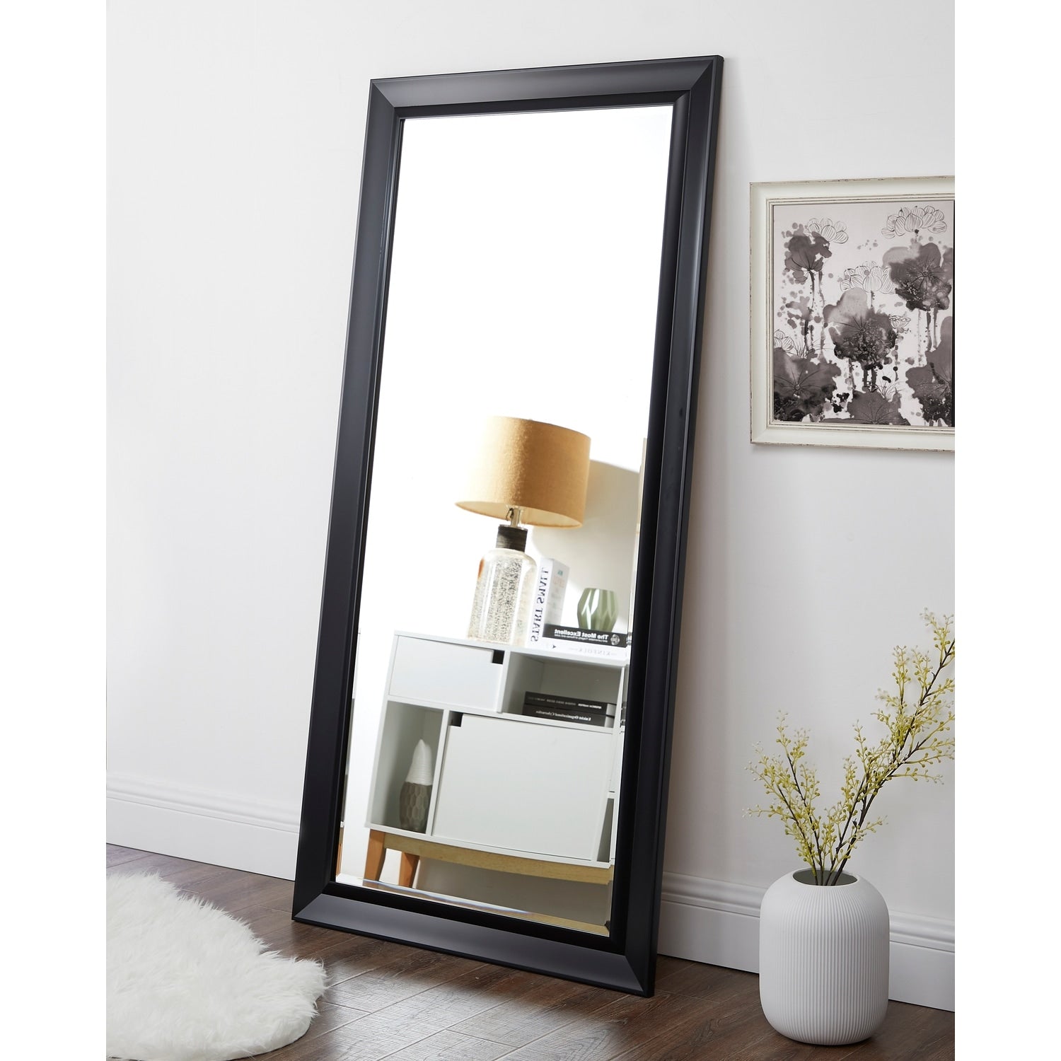 Framed Bevel Leaner Full Length Huge Floor Mirror XL Mirror Large Rectangle Standing Cream Floor Mirror Huge Mirrors for Bedroom