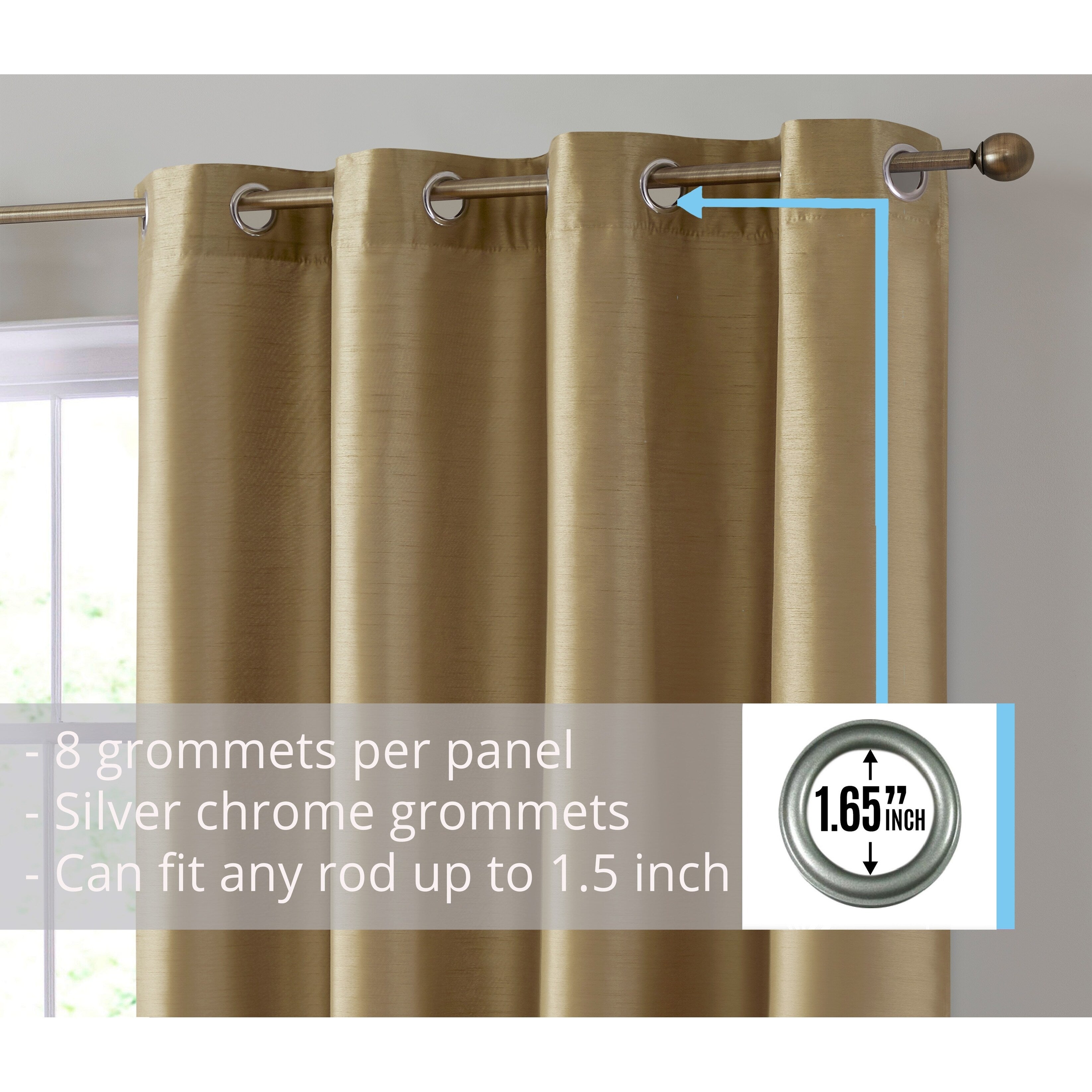 HLC.me Jefferson Faux Silk Semi Sheer Light Filtering Lined Grommet Window Curtain Bedroom, 2 Panels