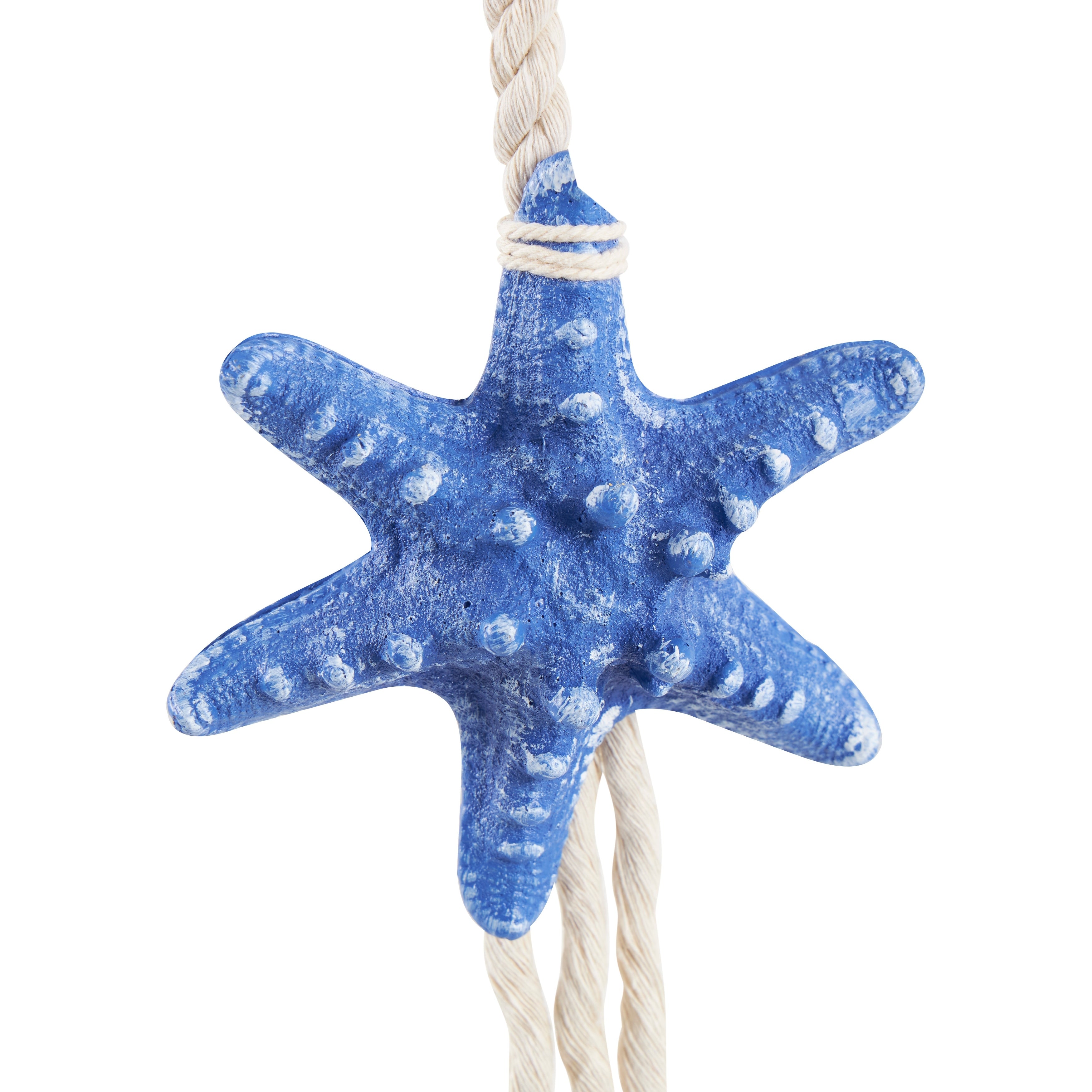 Cream Resin Handmade Layered Starfish Home Wall Decor with White Hanging Rope and Seashell Accents