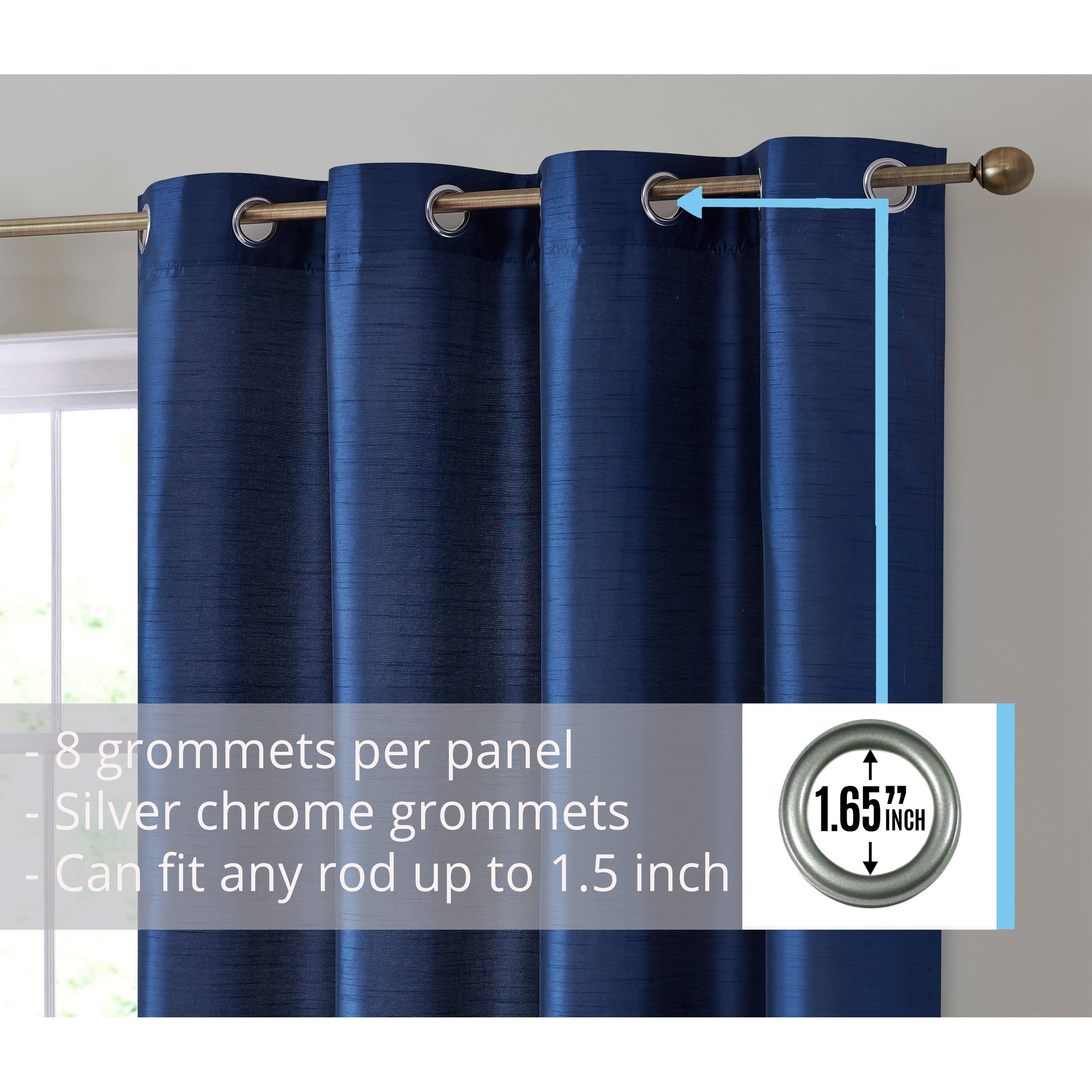 HLC.me Jefferson Faux Silk Semi Sheer Light Filtering Lined Grommet Window Curtain Bedroom, 2 Panels