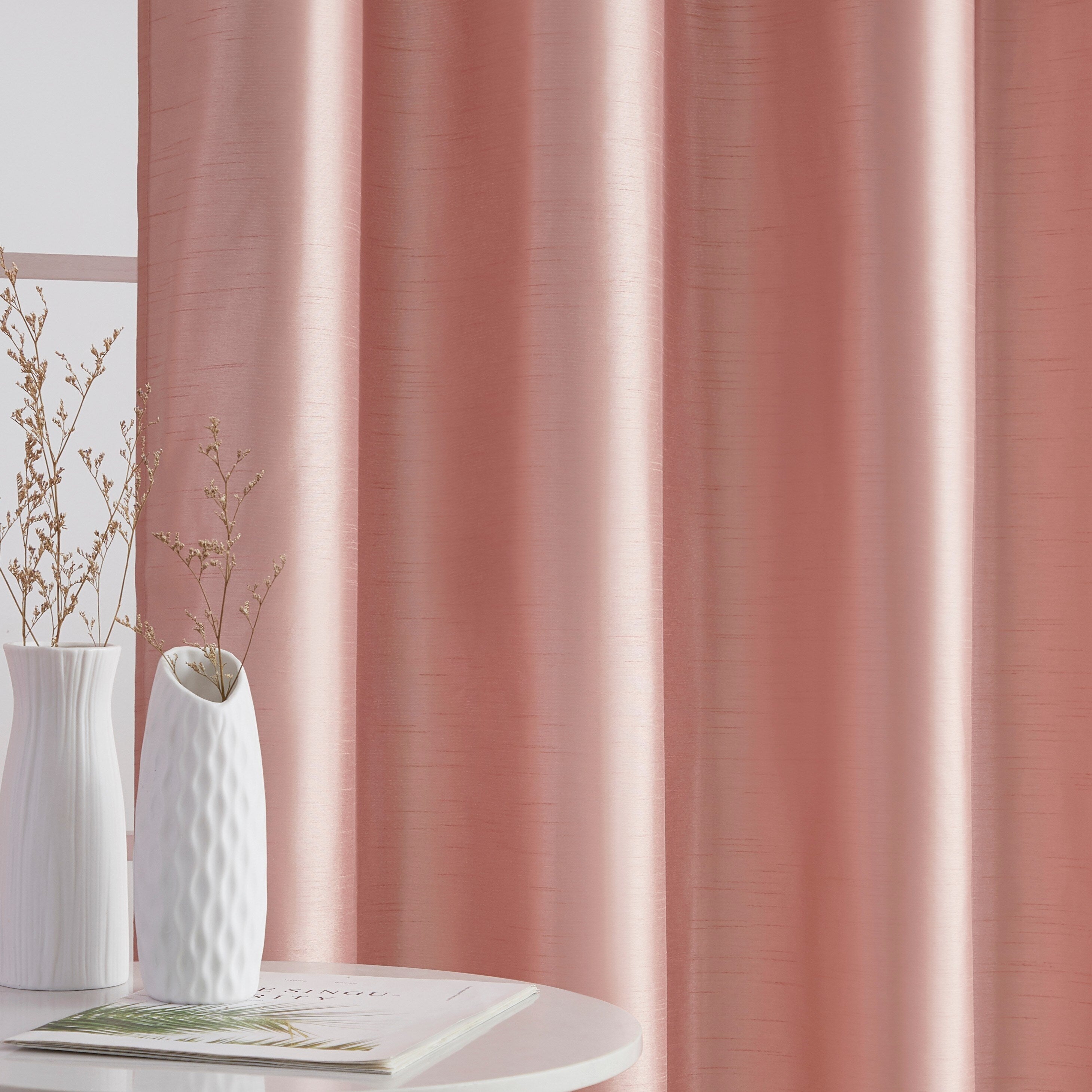 HLC.me Jefferson Faux Silk Semi Sheer Light Filtering Lined Grommet Window Curtain Bedroom, 2 Panels