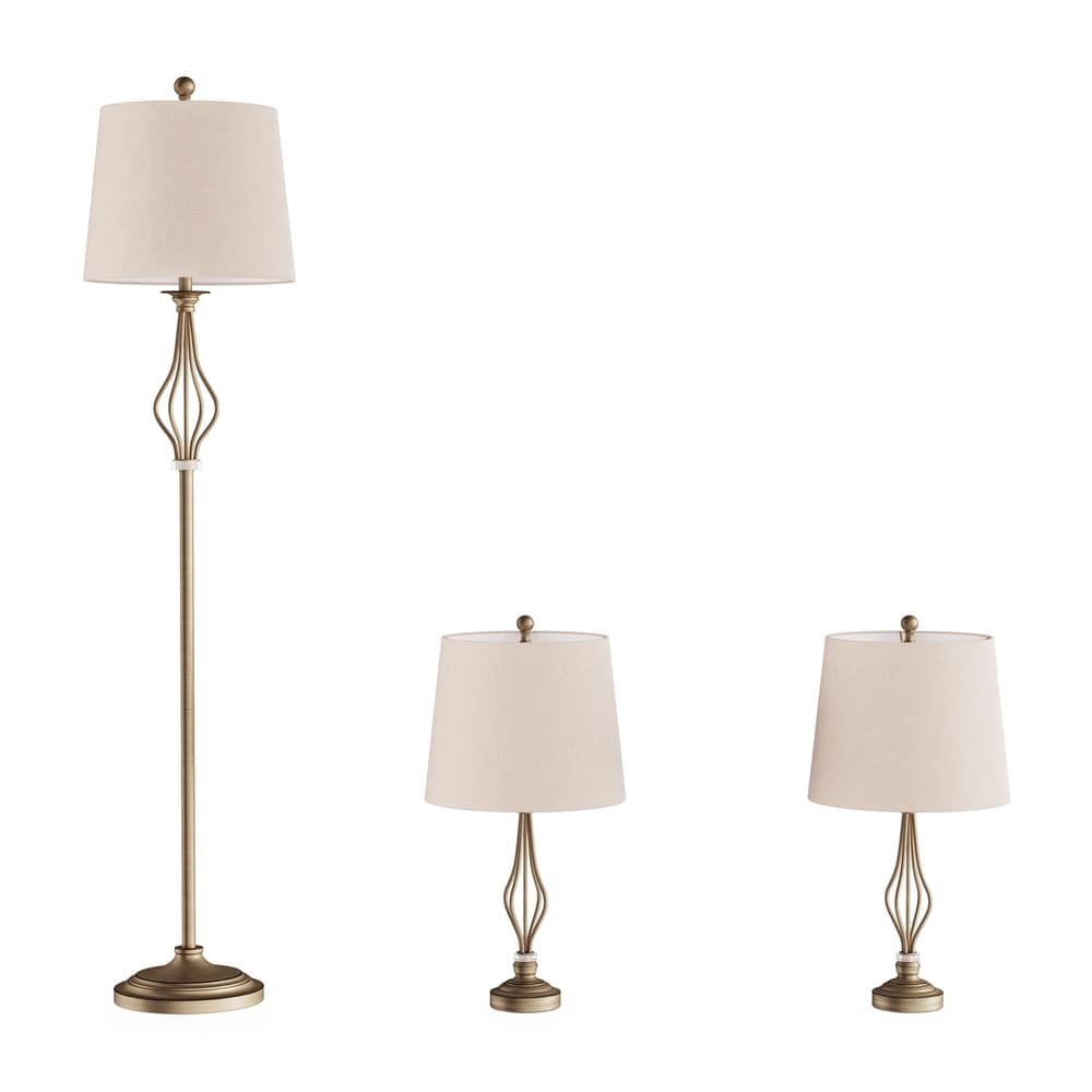 Table and Floor Lamps- Set of 3 Steel LED Lighting by Lavish Home