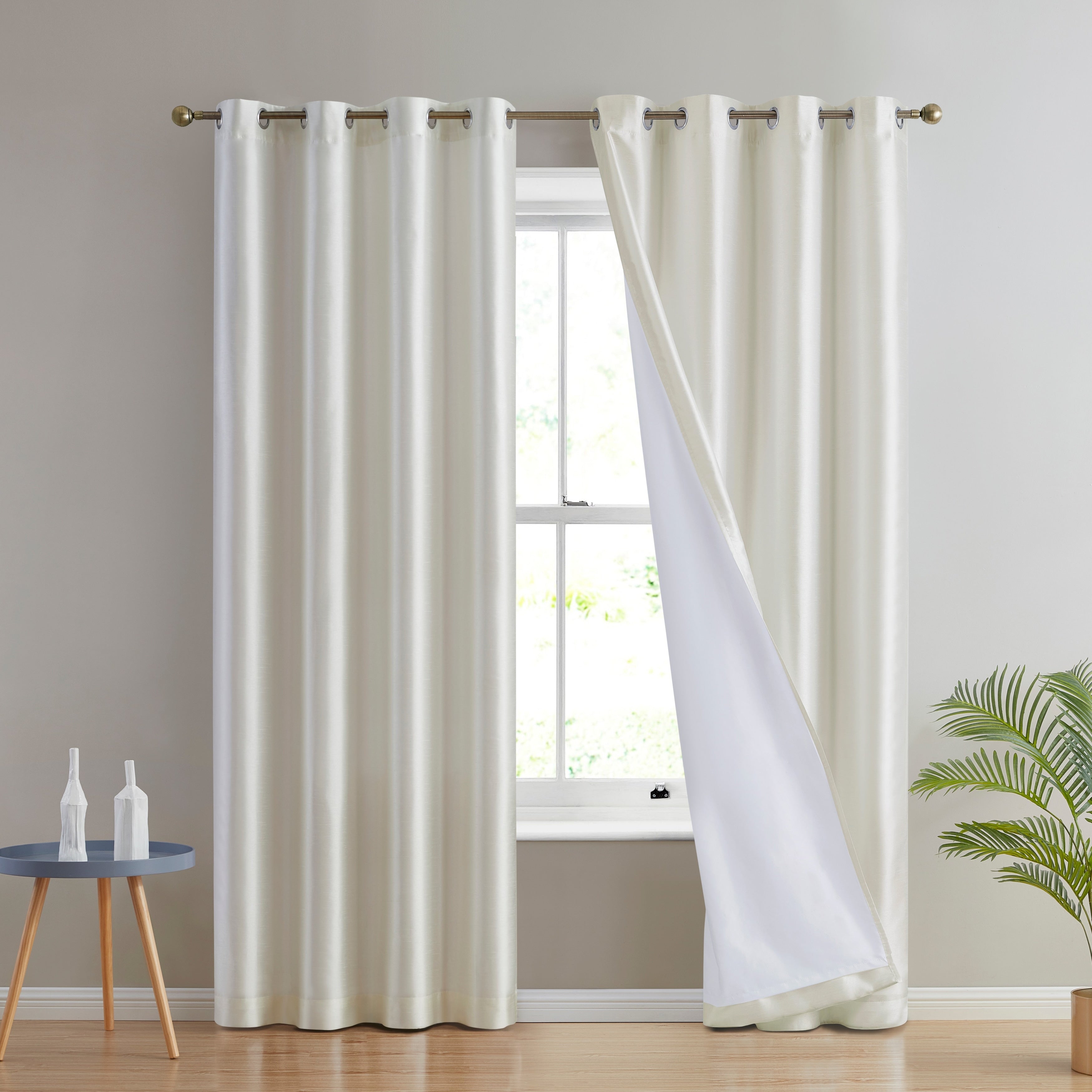 HLC.me Jefferson Faux Silk Semi Sheer Light Filtering Lined Grommet Window Curtain Bedroom, 2 Panels