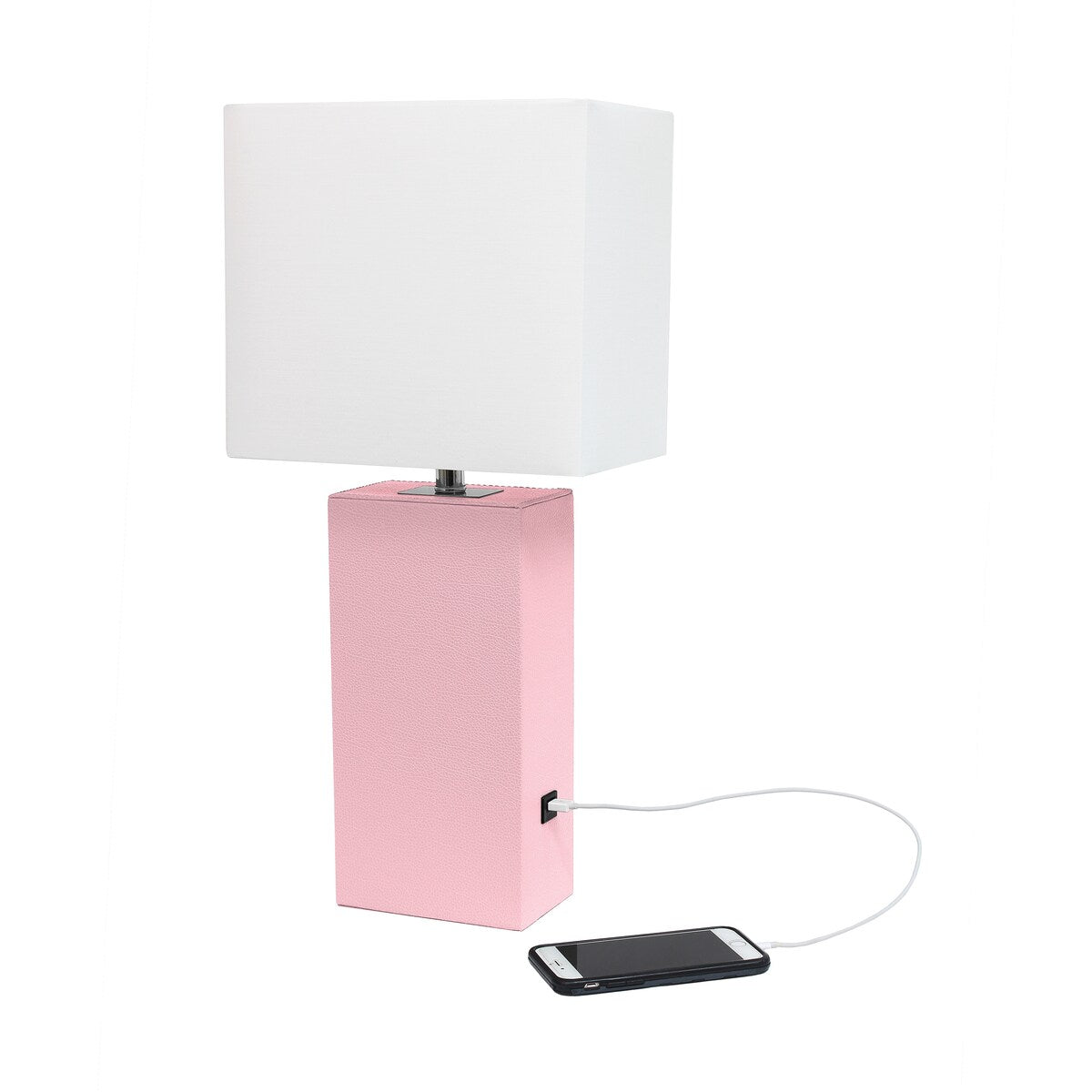 Elegant Designs 21 Modern Leather Wrapped Table Lamp with USB Port, With LED Bulb