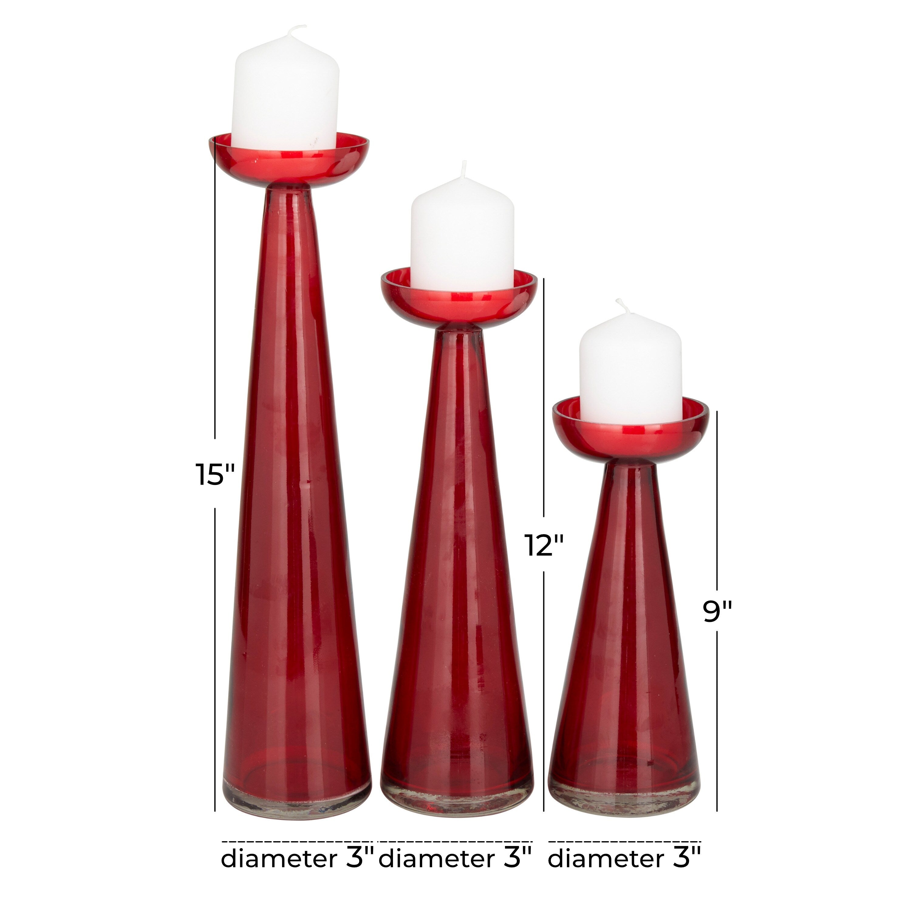 Gold, Clear, Green or Red Glass Pillar Candle Holder (Set of 3) - S/3 15, 12, 9H