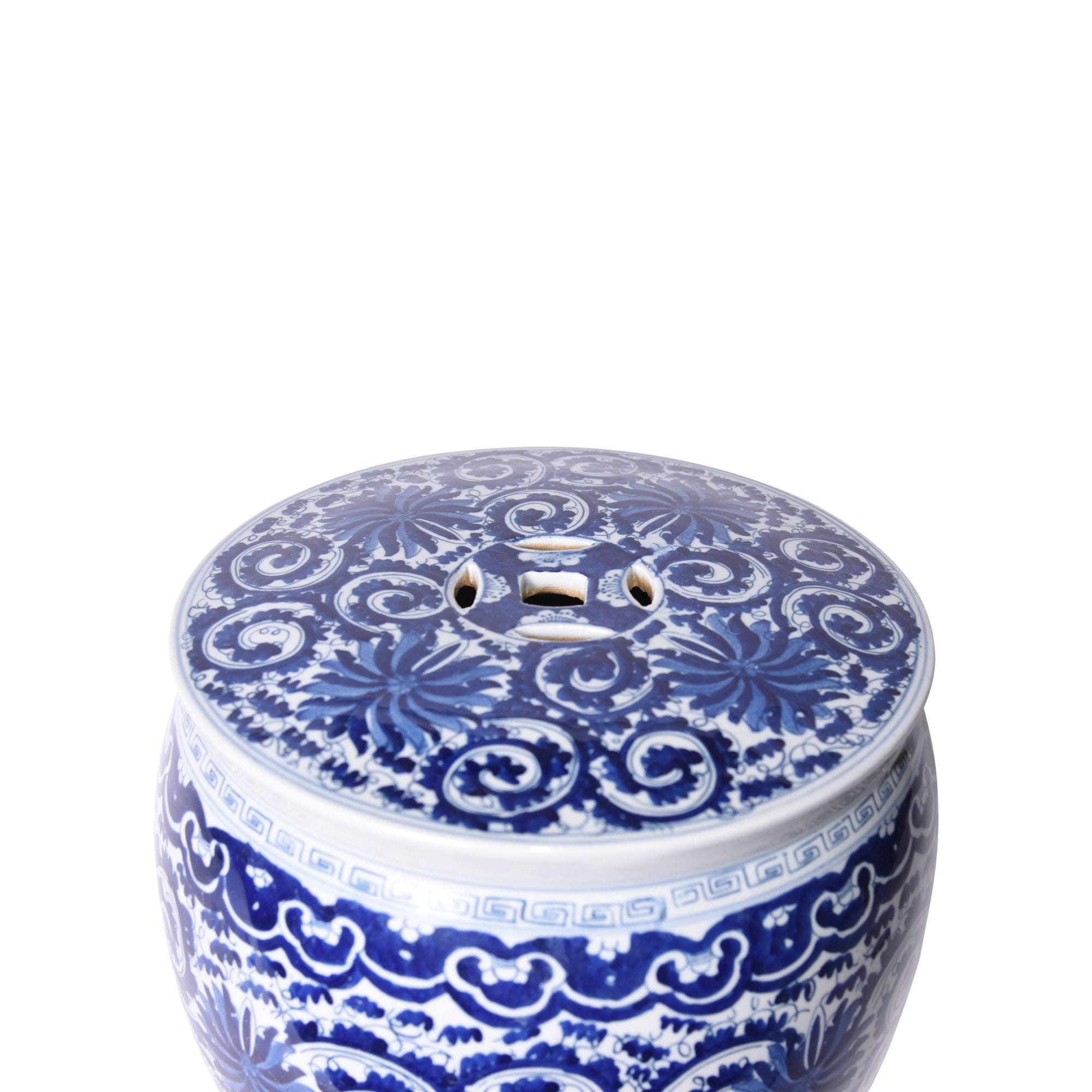 Blue & White Twisted Lotus Drum Stool