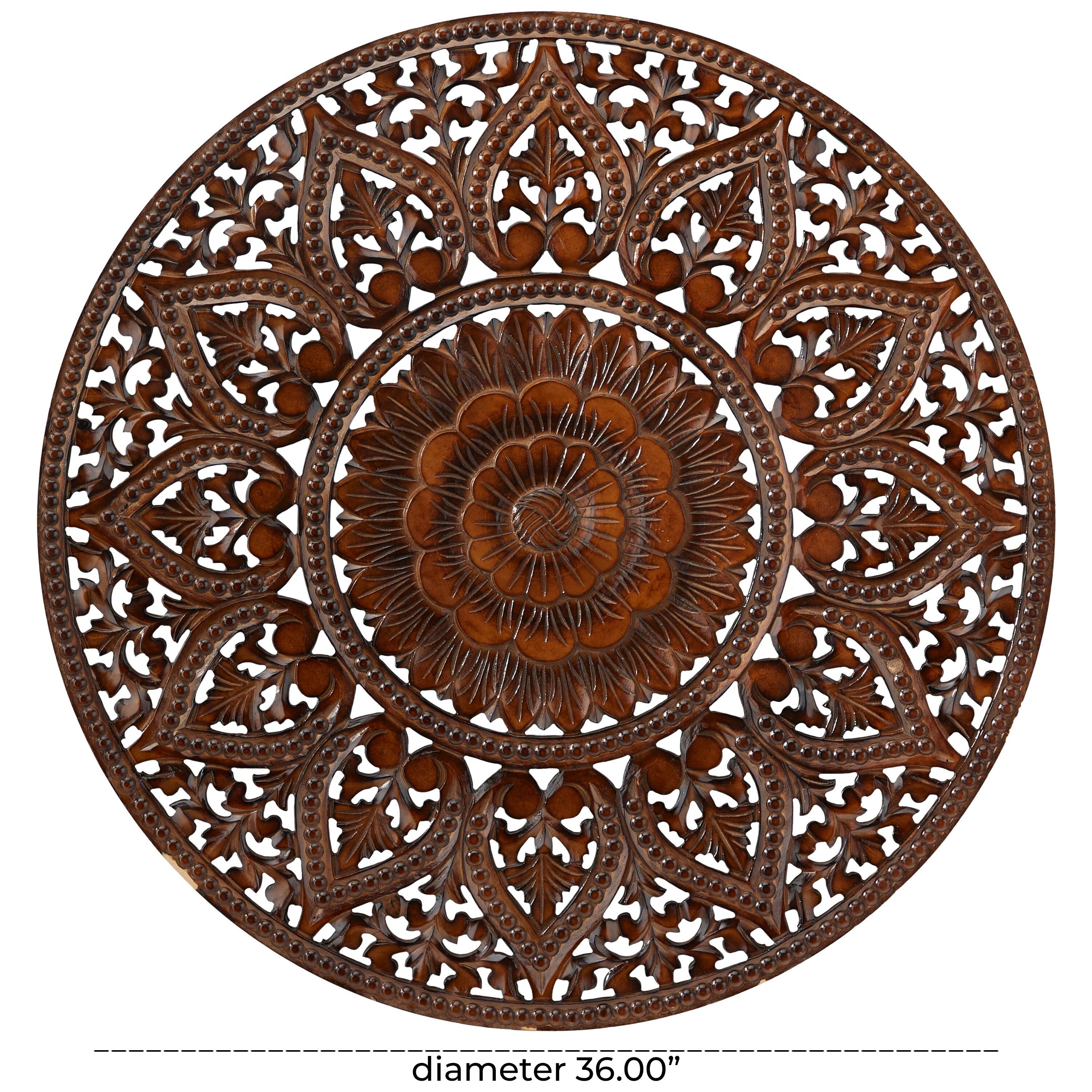 Wooden Handmade Intricately Carved Floral Wall Decor with Mandala Design - Brown or White