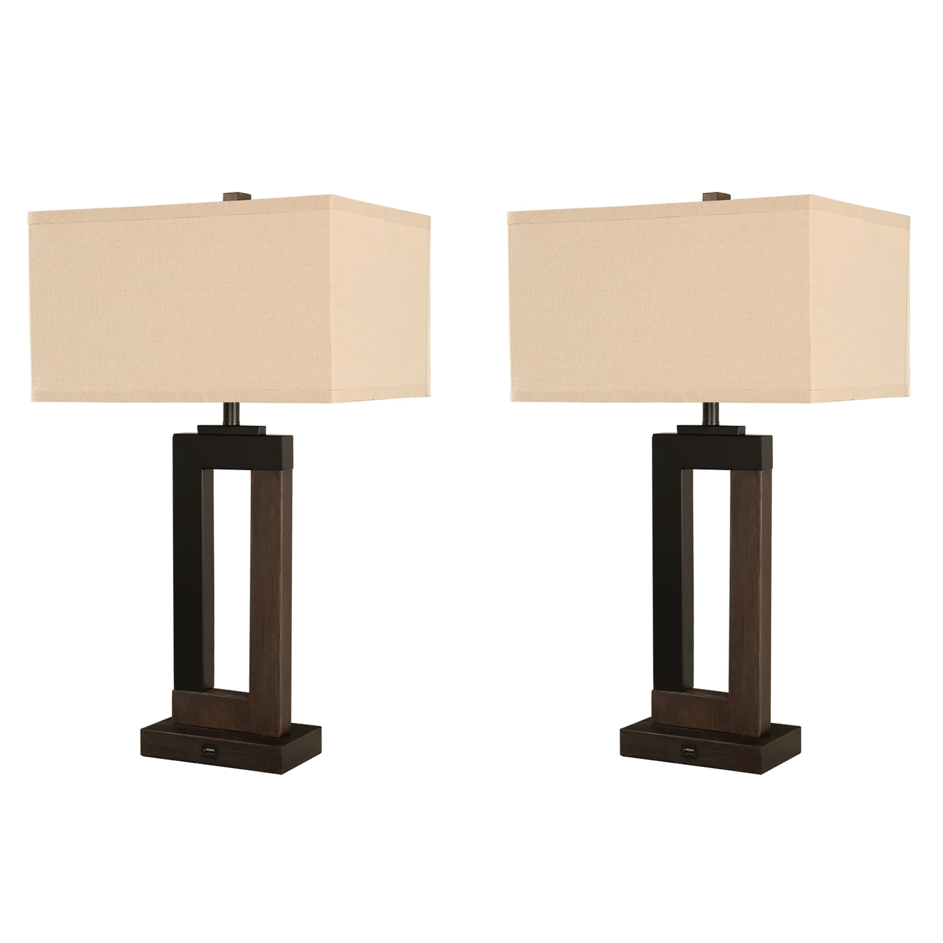 25.9 Rectangle Cotton Shade Wood Table Lamps Set of 2