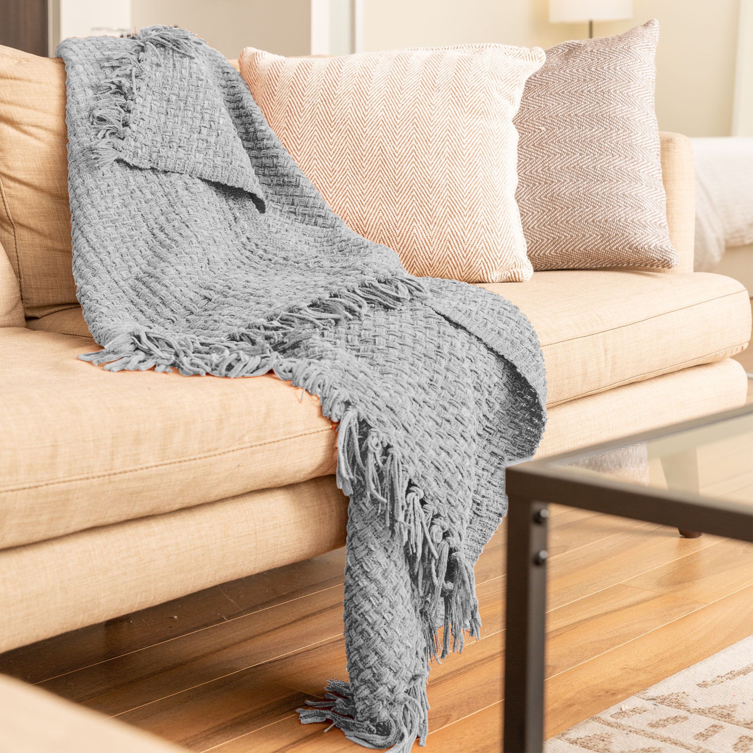 Fabstyles Chenille Basket Weave Polyester Throw Blanket