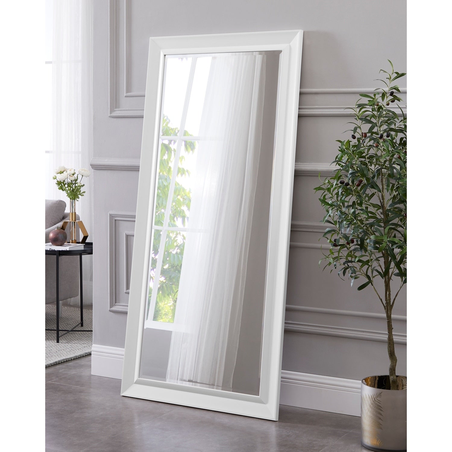 Framed Bevel Leaner Full Length Huge Floor Mirror XL Mirror Large Rectangle Standing Cream Floor Mirror Huge Mirrors for Bedroom