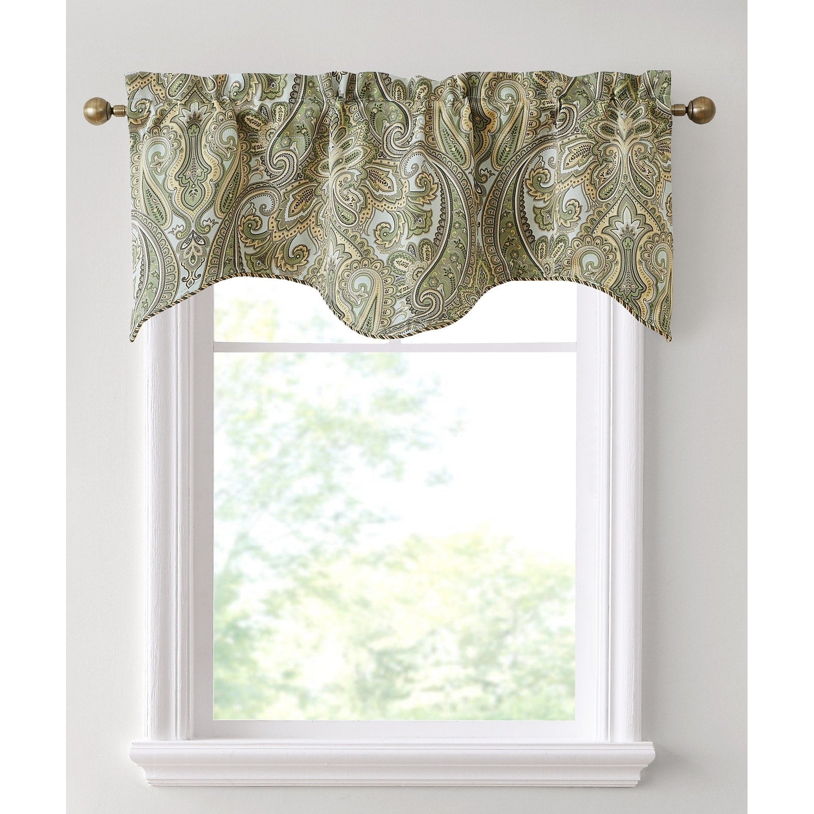 HLC.me Paris Paisley Decorative Rod Pocket Short Scalloped Curtain Valance, Single Valance