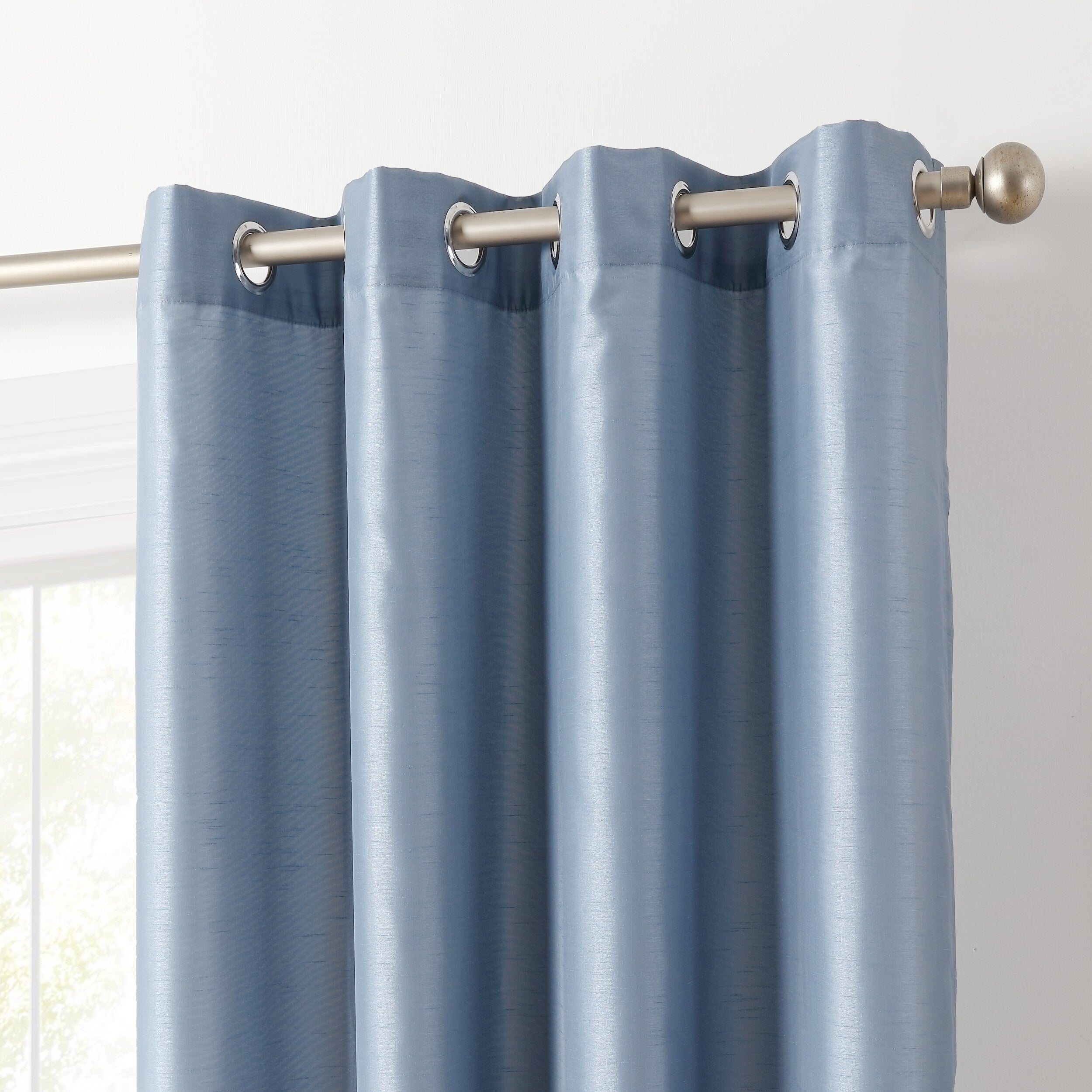 HLC.me Jefferson Faux Silk Semi Sheer Light Filtering Lined Grommet Window Curtain Bedroom, 2 Panels