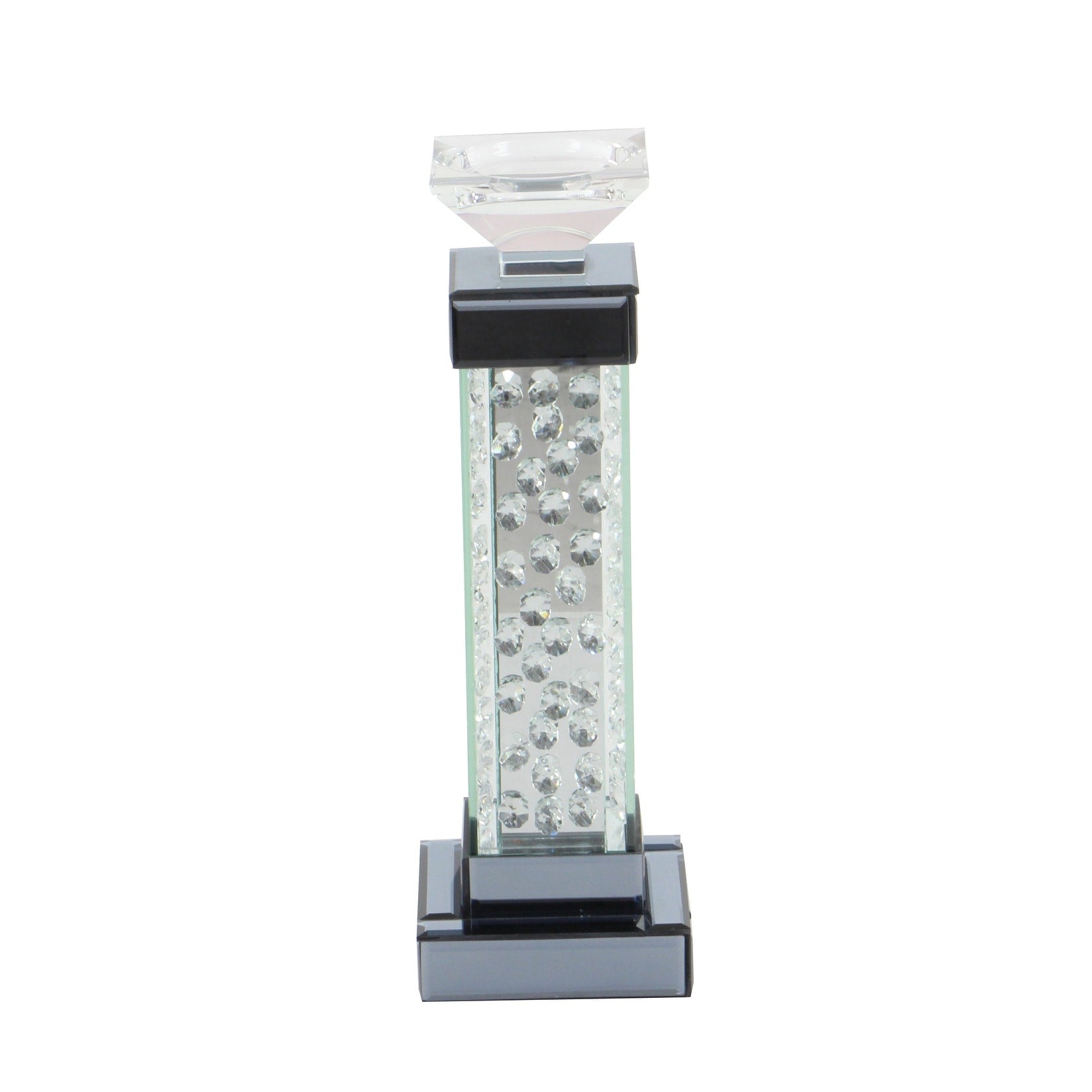 Glass Pillar Candle Holder with Floating Crystals