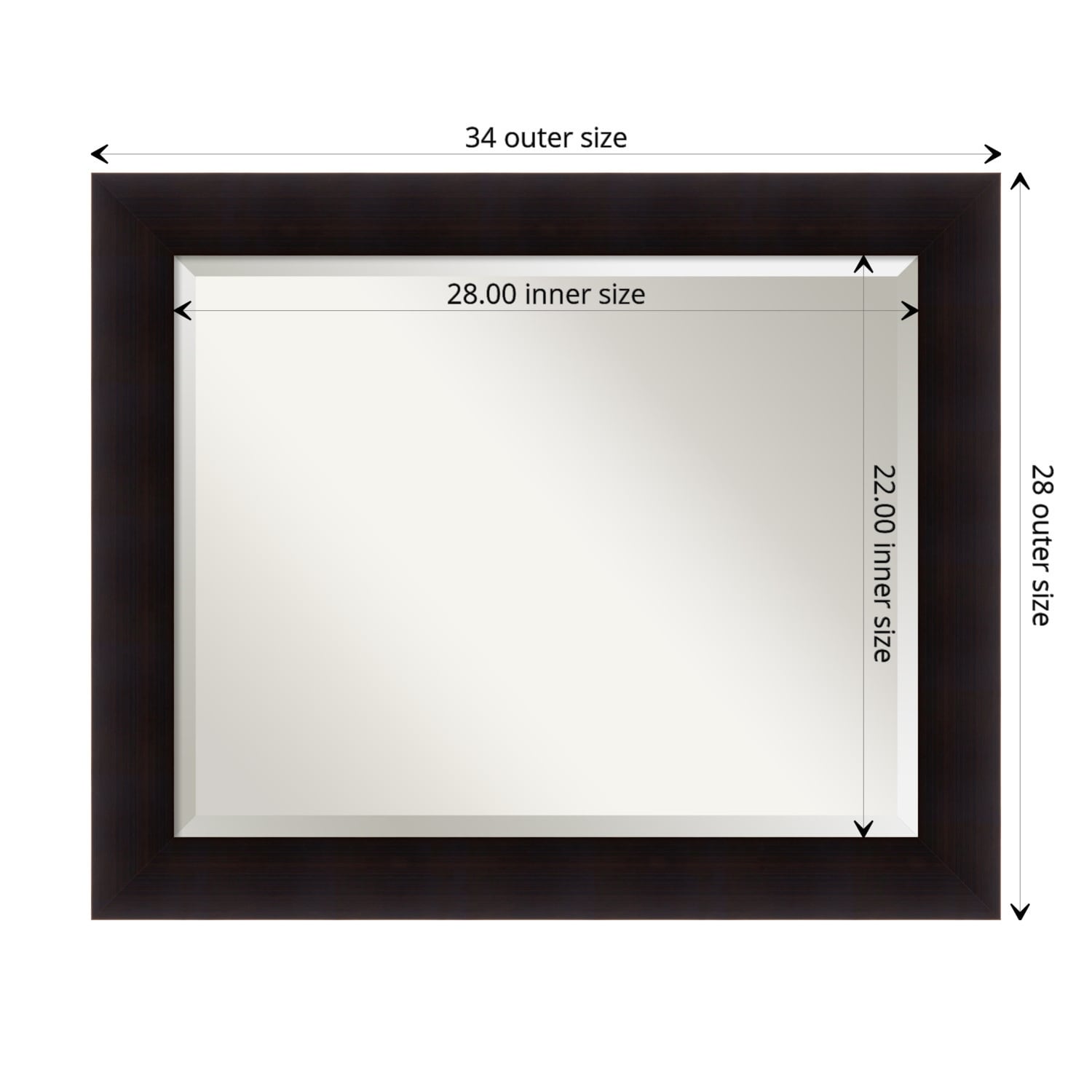 Beveled Wood Bathroom Wall Mirror - Portico Espresso Frame