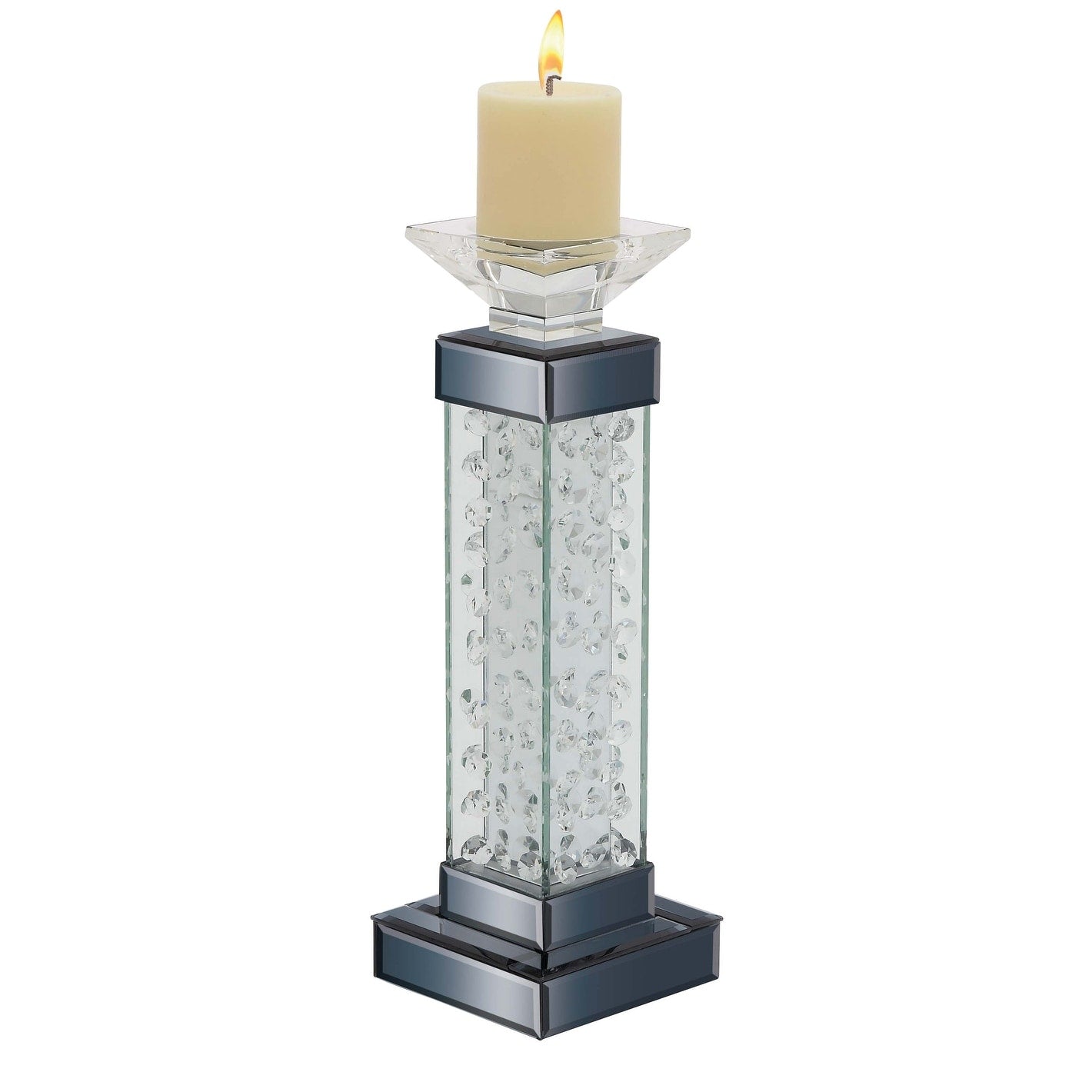 Glass Pillar Candle Holder with Floating Crystals