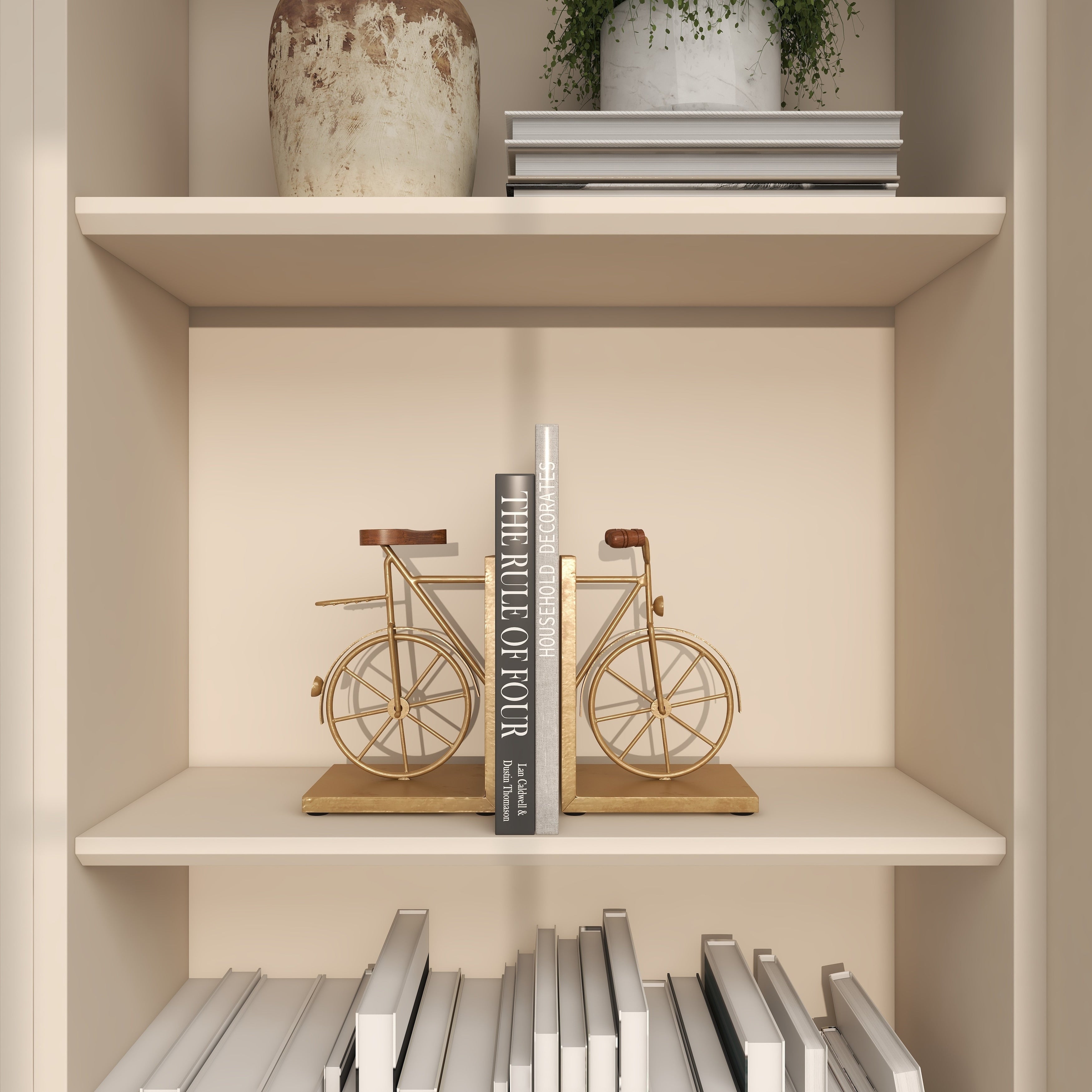 Black or Gold Metal Bike Bookends with Wood Accents (Set of 2)